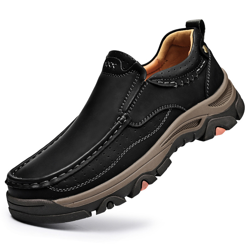 TRAILBORN®Men's Thick-Soled Durable Outdoor Hiking Loafers Slip-On Casual Leather Shoes