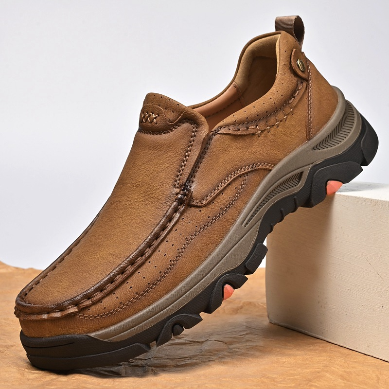 TRAILBORN®Men's Thick-Soled Durable Outdoor Hiking Loafers Slip-On Casual Leather Shoes