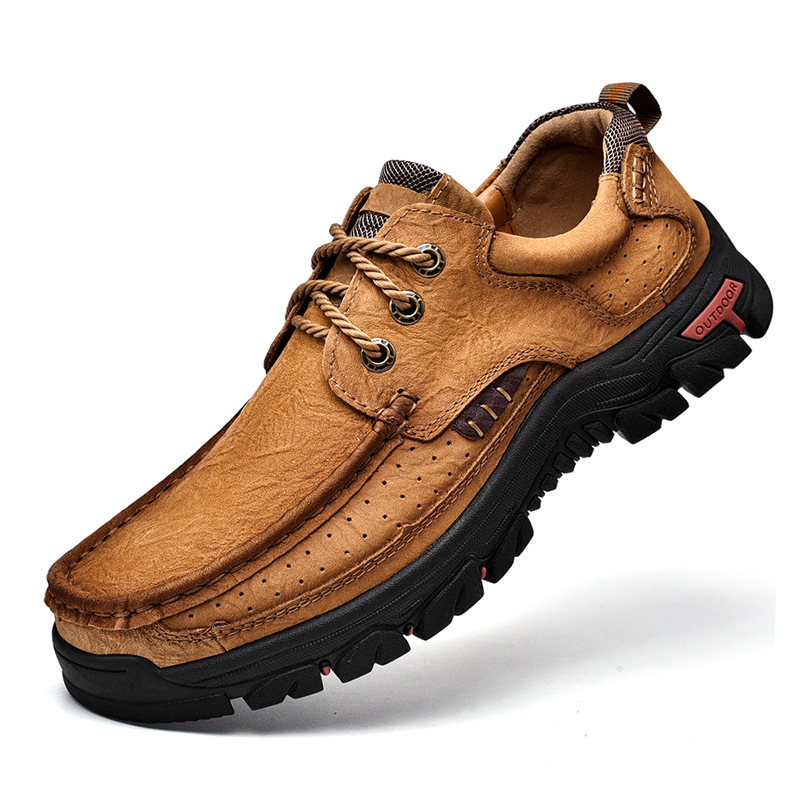TRAILBORN®Men’s Genuine Top-Grain Leather Hiking Shoes – Thick Sole, Wear-Resistant, Outdoor Casual Shoes