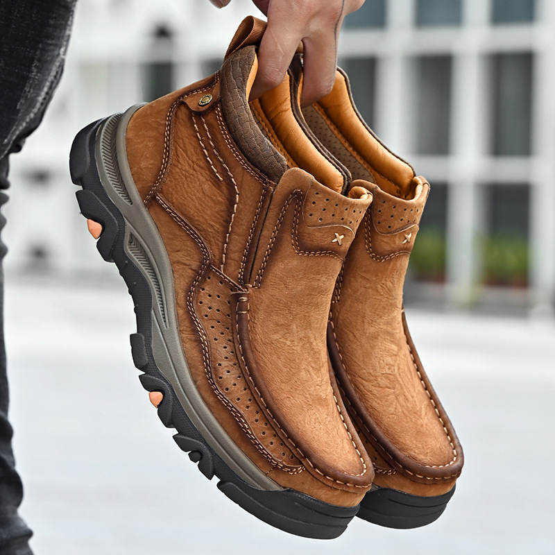 TRAILBORN®Men’s Large-Size Leather Boots – Top-Grain Leather, Thick Sole, Wear-Resistant, Winter Shoes