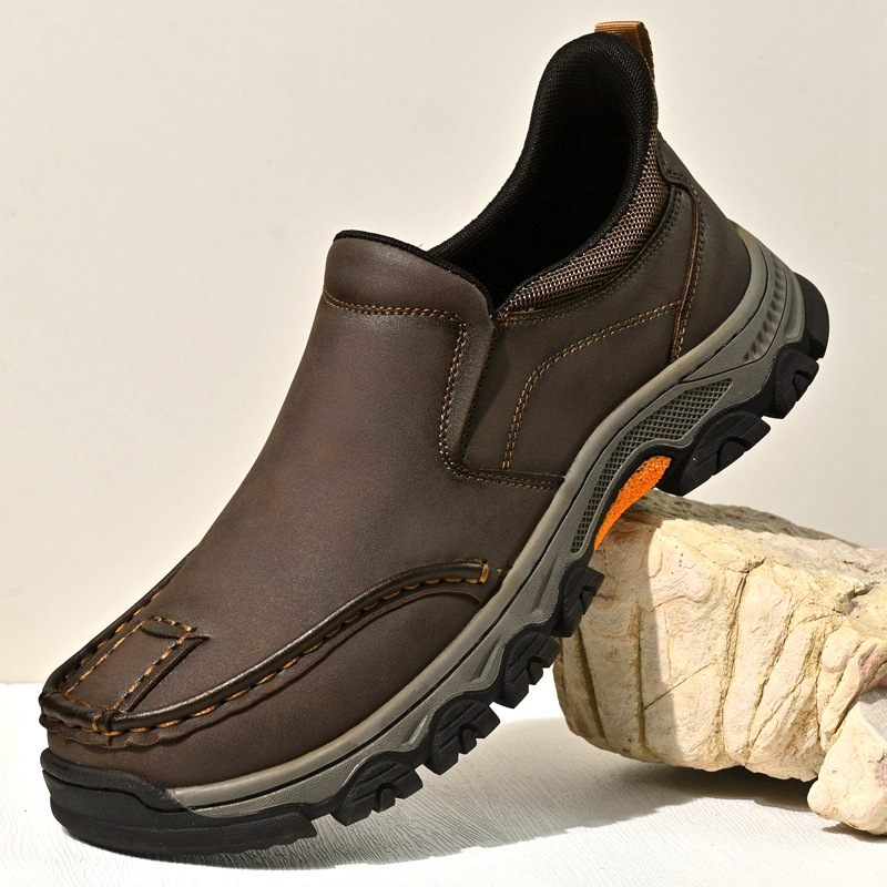 TRAILBORN®Men's Lightweight Casual Leather Shoes with Handcrafted Stitching, Non-Slip & Wear-Resistant