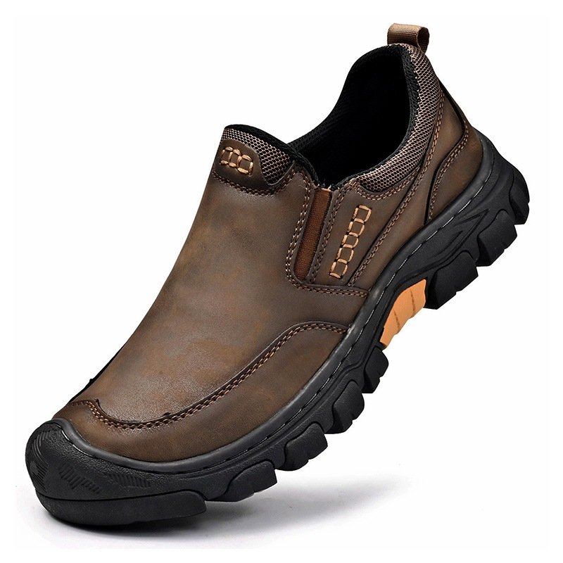 TRAILBORN®Men’s PU Leather Outdoor Hiking Shoes – Rubber Thick Sole, Wear-Resistant, Non-Slip Casual Shoes