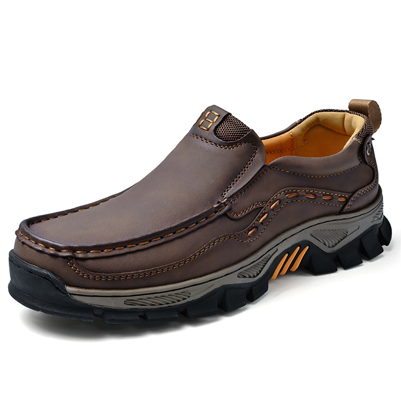 TRAILBORN®Men’s Thick-Sole Leather Shoes – Wear-Resistant Rubber Outsole, Outdoor Casual Slip-On Shoes