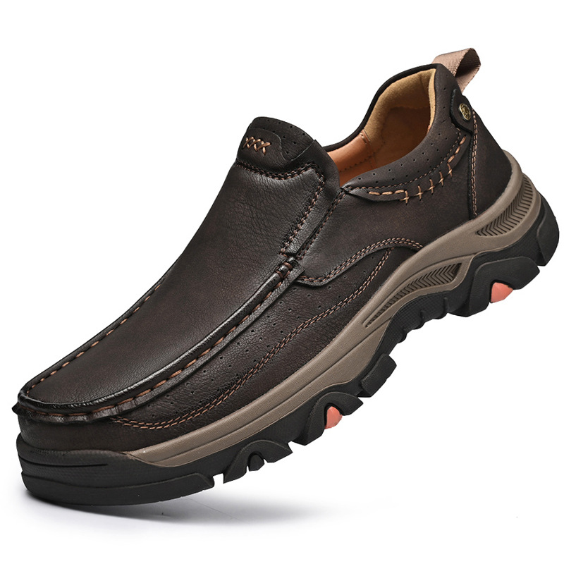 TRAILBORN®Men's Thick-Soled Durable Outdoor Hiking Loafers Slip-On Casual Leather Shoes