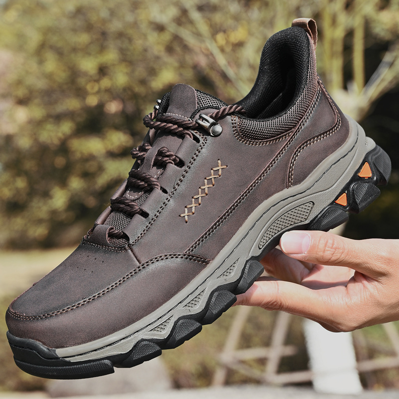 TRAILBORN®New Men’s Quick Slip-On Lace-Up Leather Shoes – Outdoor Hiking, Wear-Resistant Sport Casual Shoes