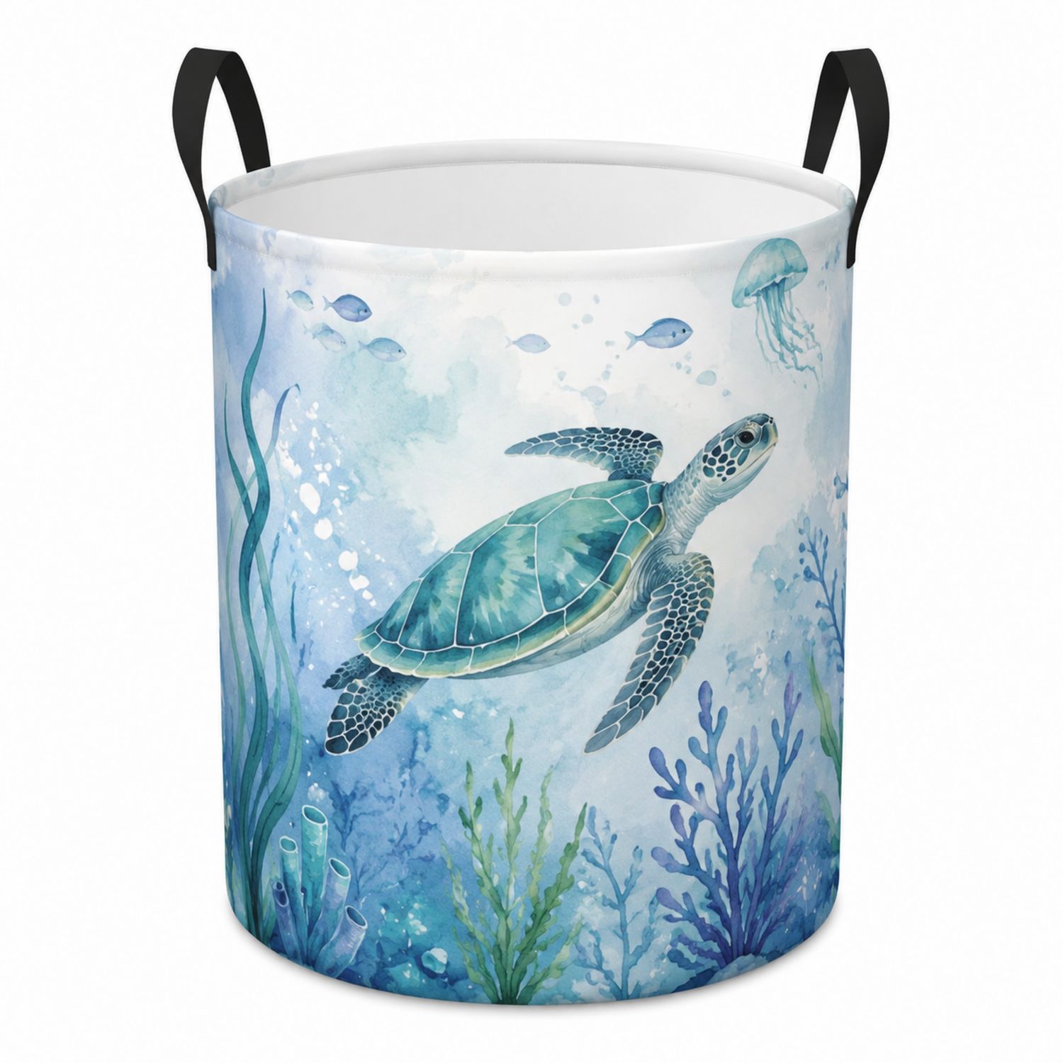 Cesto de Ropa Azul con Tortuga Marina