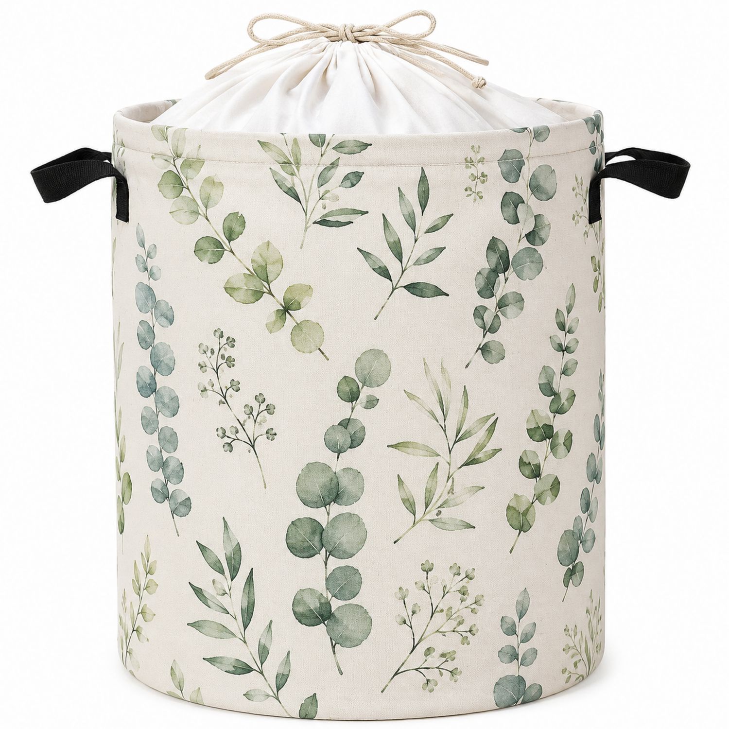 Cesto de Ropa Plegable con Estampado de Plantas Verde