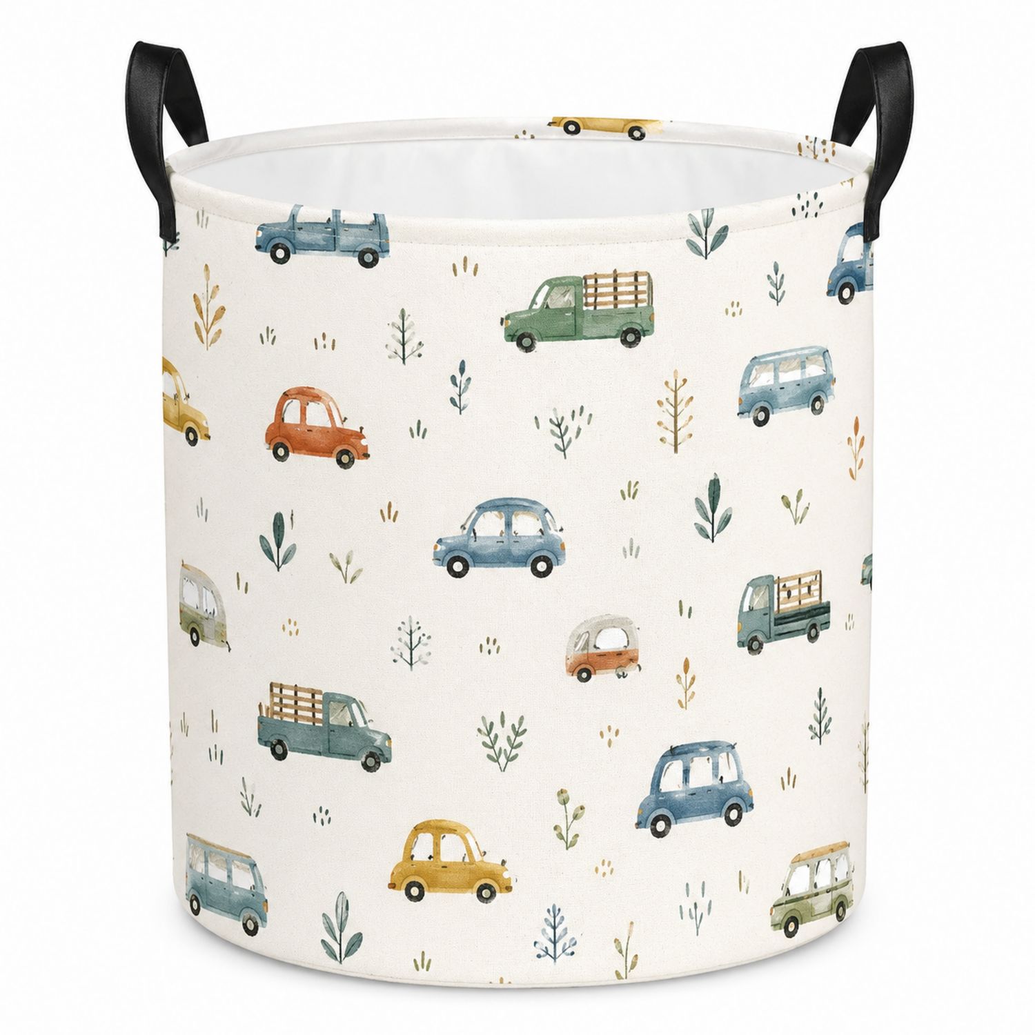 Cesta de Almacenaje Infantil Redonda con Dibujos de Coches Multicolor