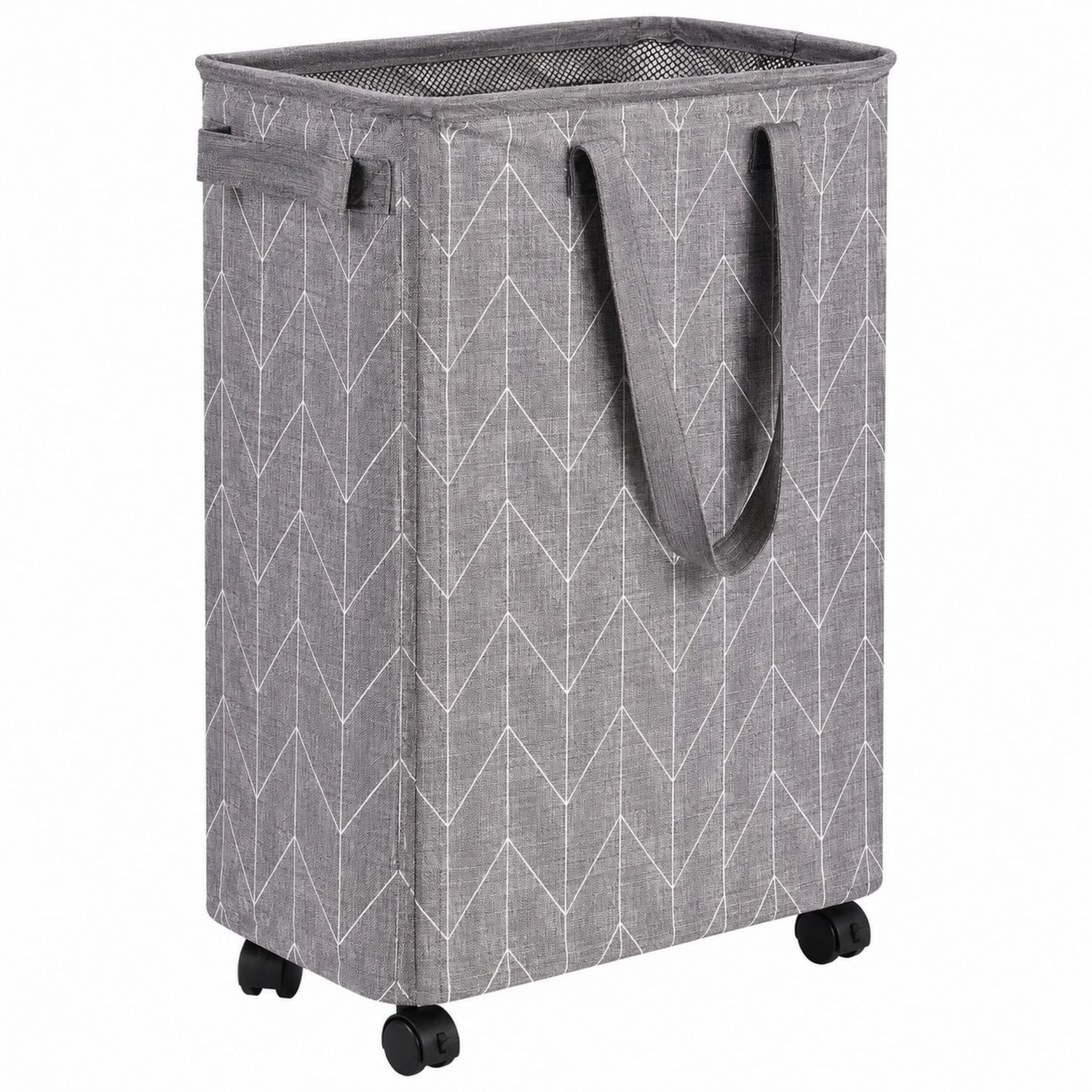 Cesto de ropa plegable gris con ruedas 60L