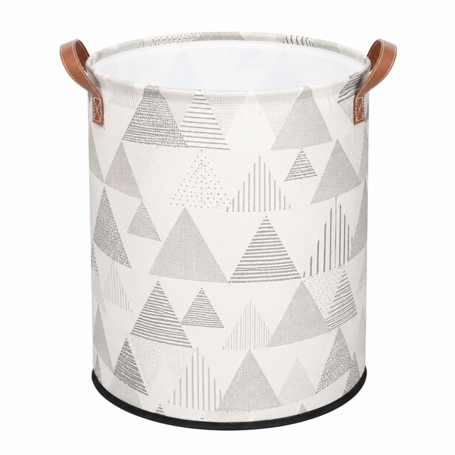 Cesta de Almacenamiento Geométrica Gris con Asas de Cuero Sintético