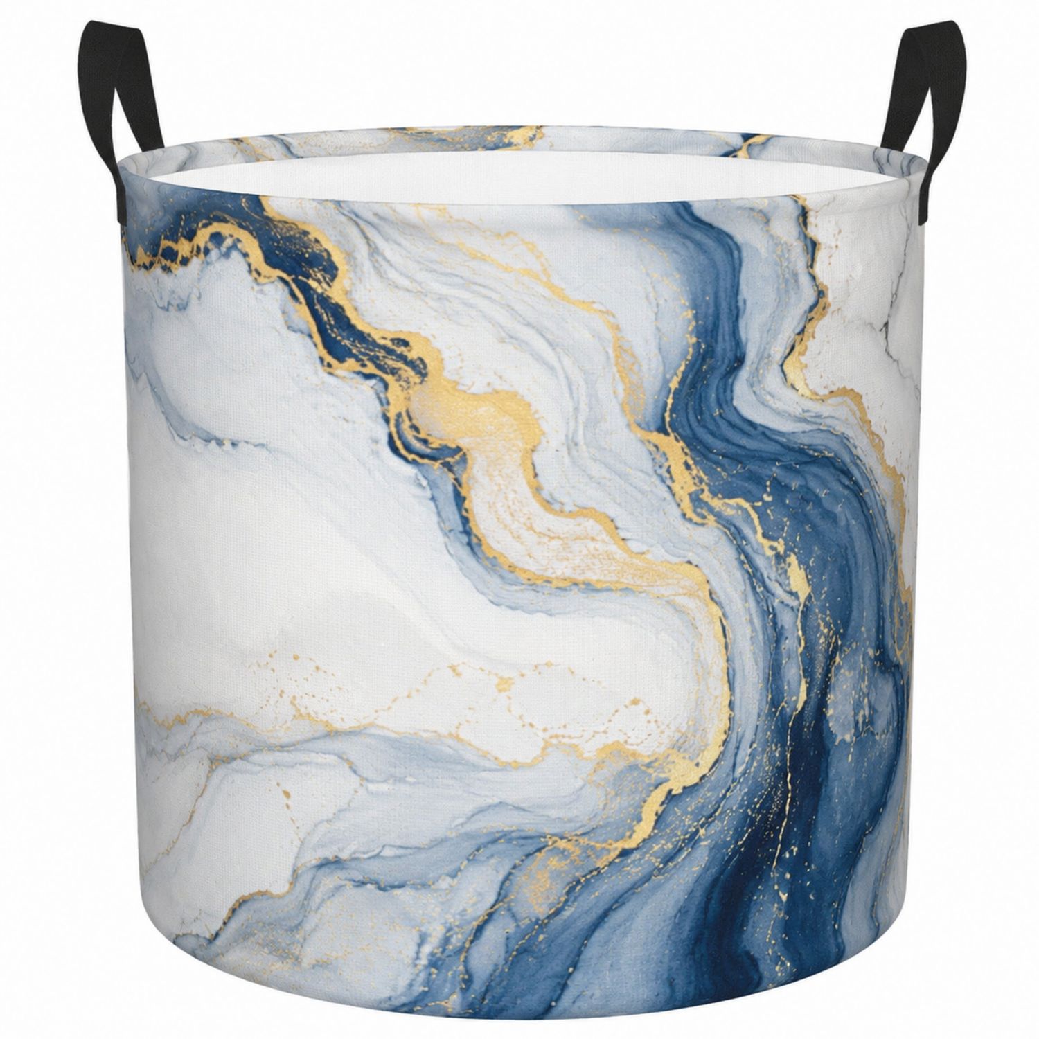 Cesta de Almacenamiento Redonda Azul Mar y Dorado con Diseño Marmoleado