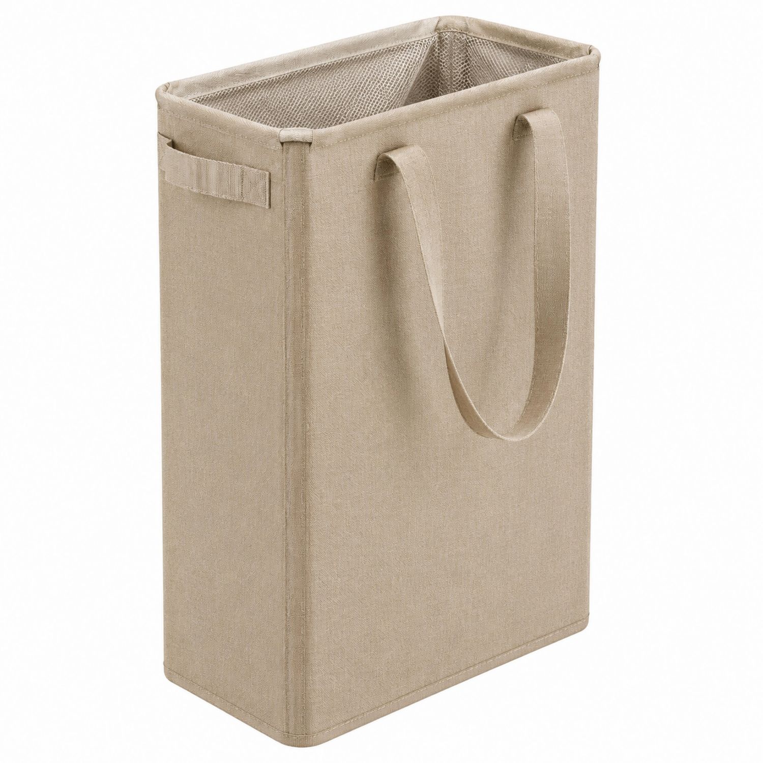 Cesta de Ropa Rectangular Beige con Asas Dobles