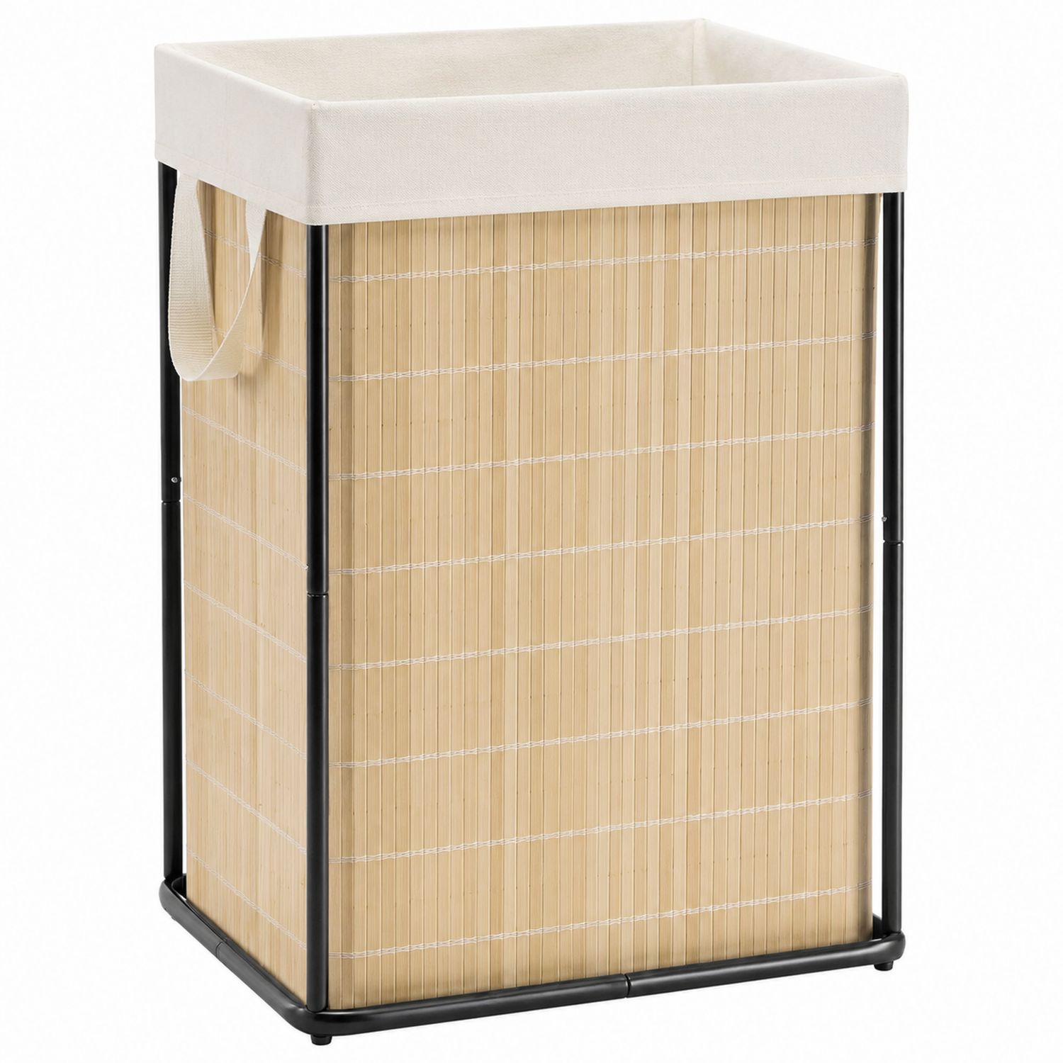Cesto de Ropa Rectangular de Bambú y Tela Beige 50L