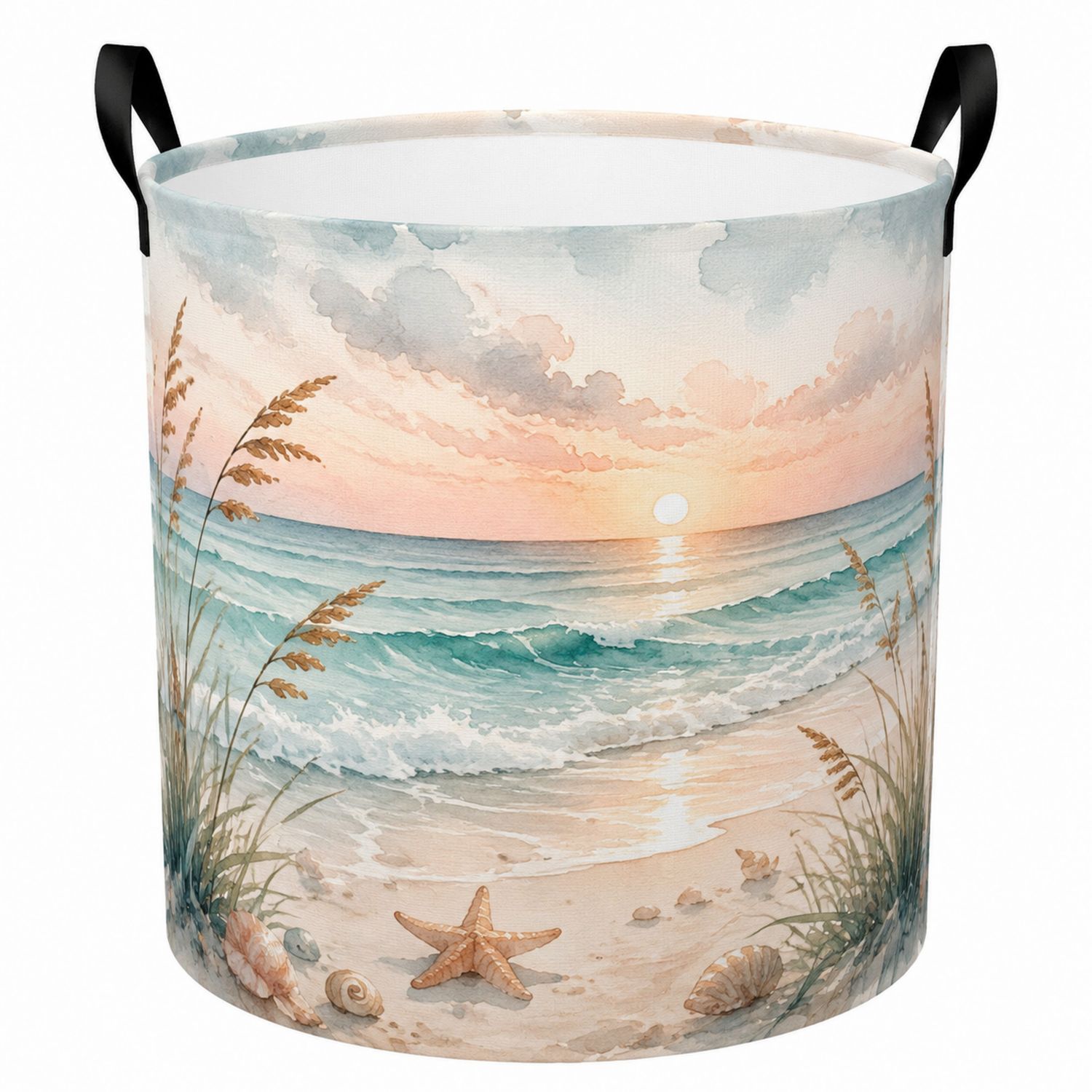 Cesta de Almacenamiento Redonda con Estampado de Playa
