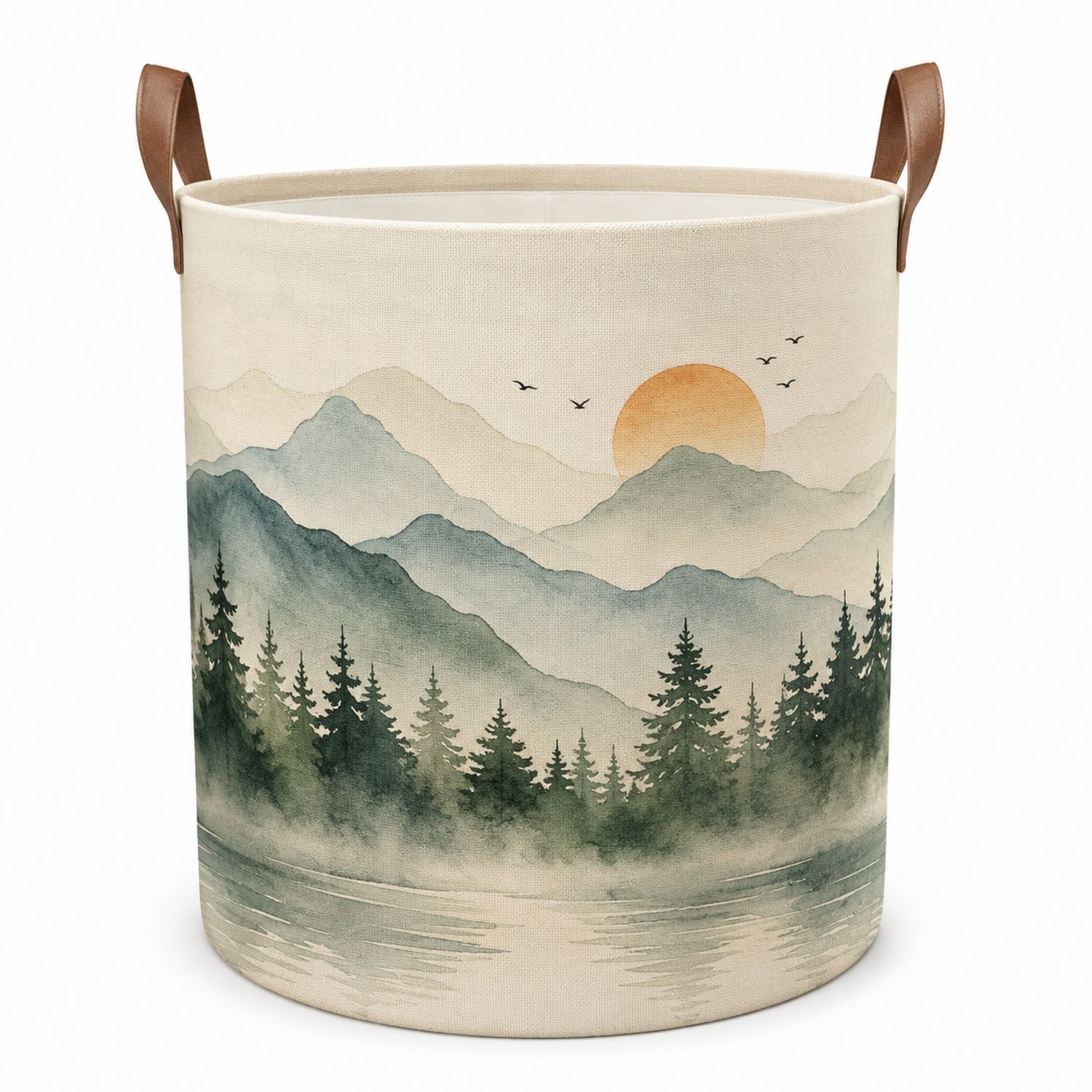 Cesta de Almacenaje Redonda con Diseño de Paisaje Montañoso 40L