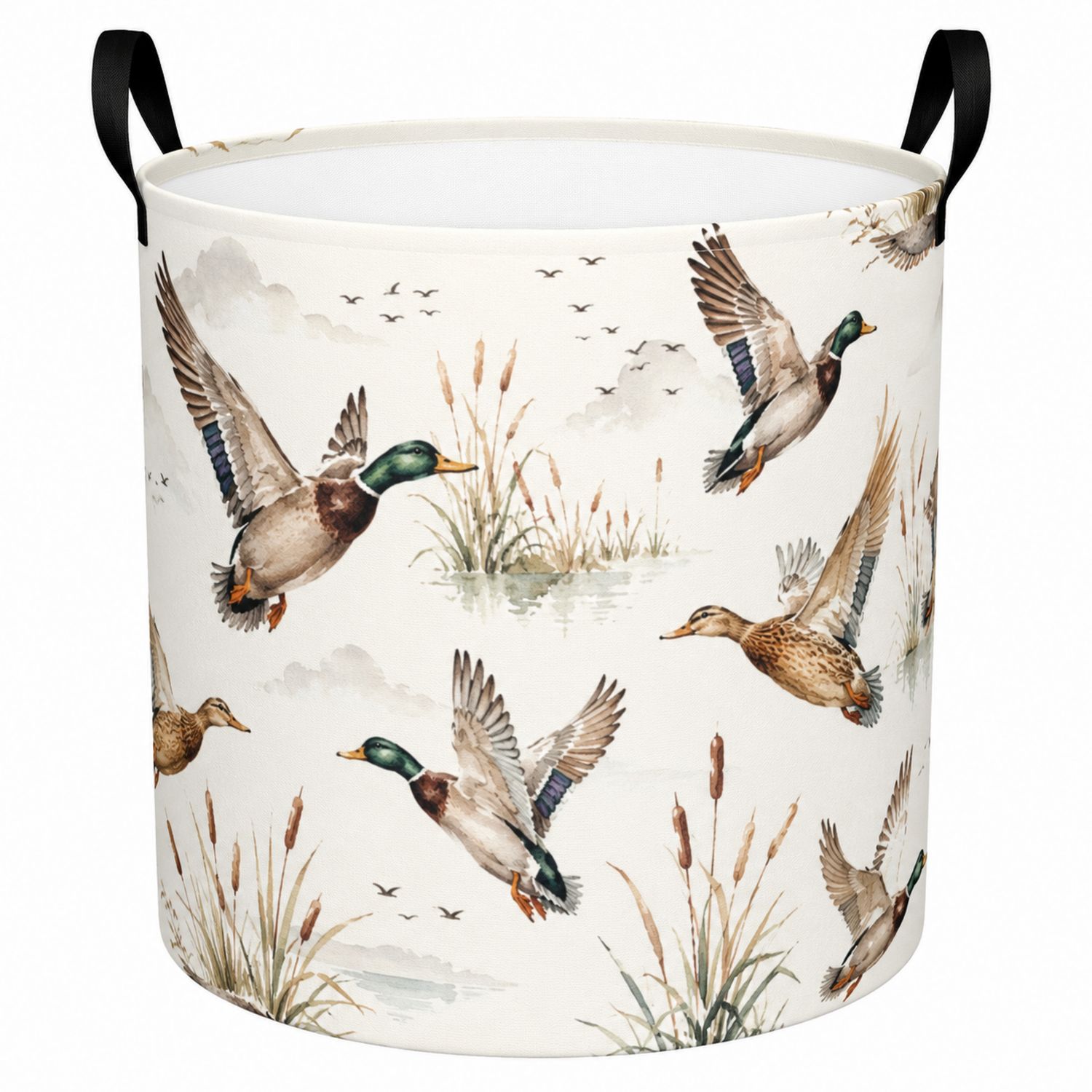 Cesta de Almacenamiento Redonda con Diseño de Patos y Asas Dobles