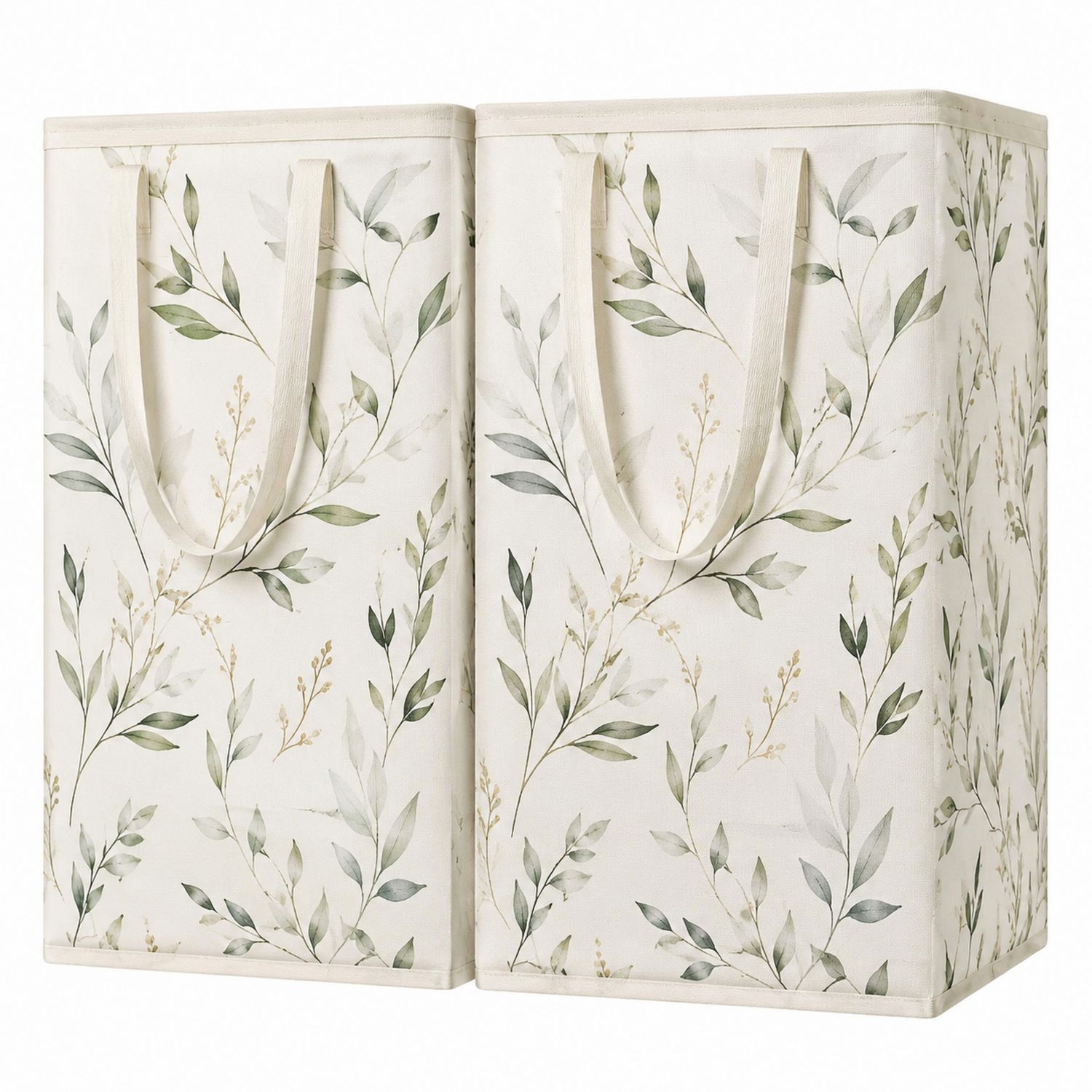 Cesta de Almacenamiento Plegable con Estampado de Hojas Verdes y Blancas 50L