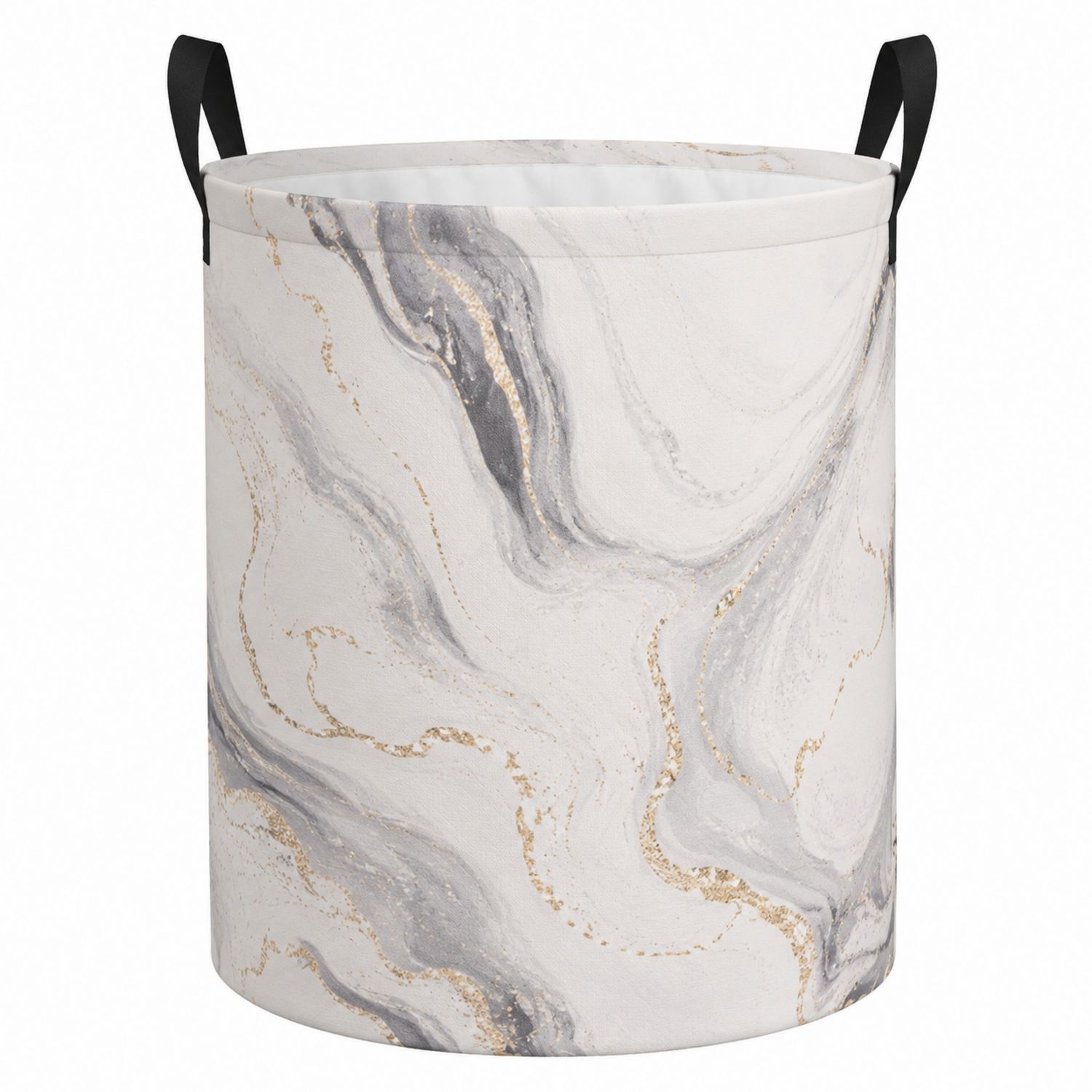 Cesta Redonda de 50L con Diseño de Mármol Gris y Asas Dobles