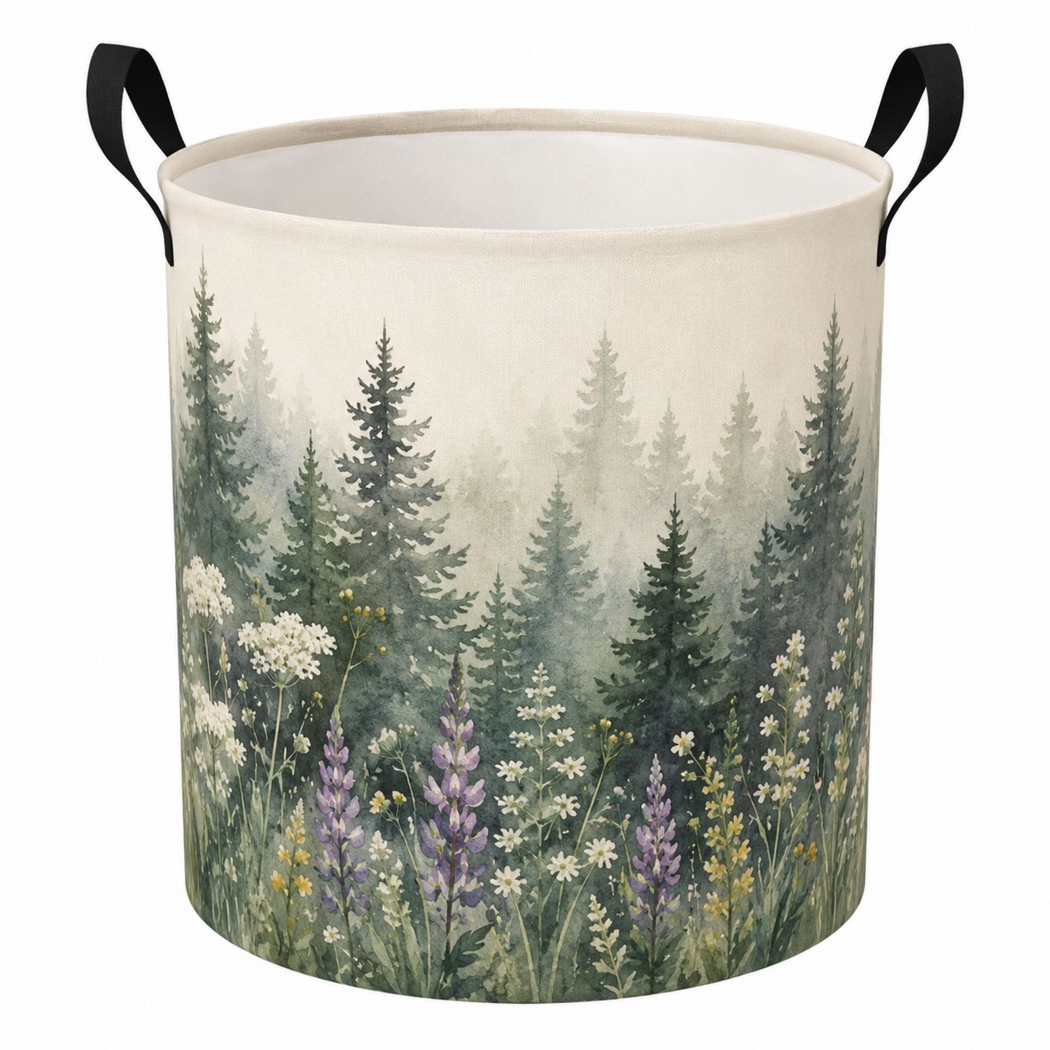 Canasta de Almacenamiento Redonda con Diseño de Bosque y Flores