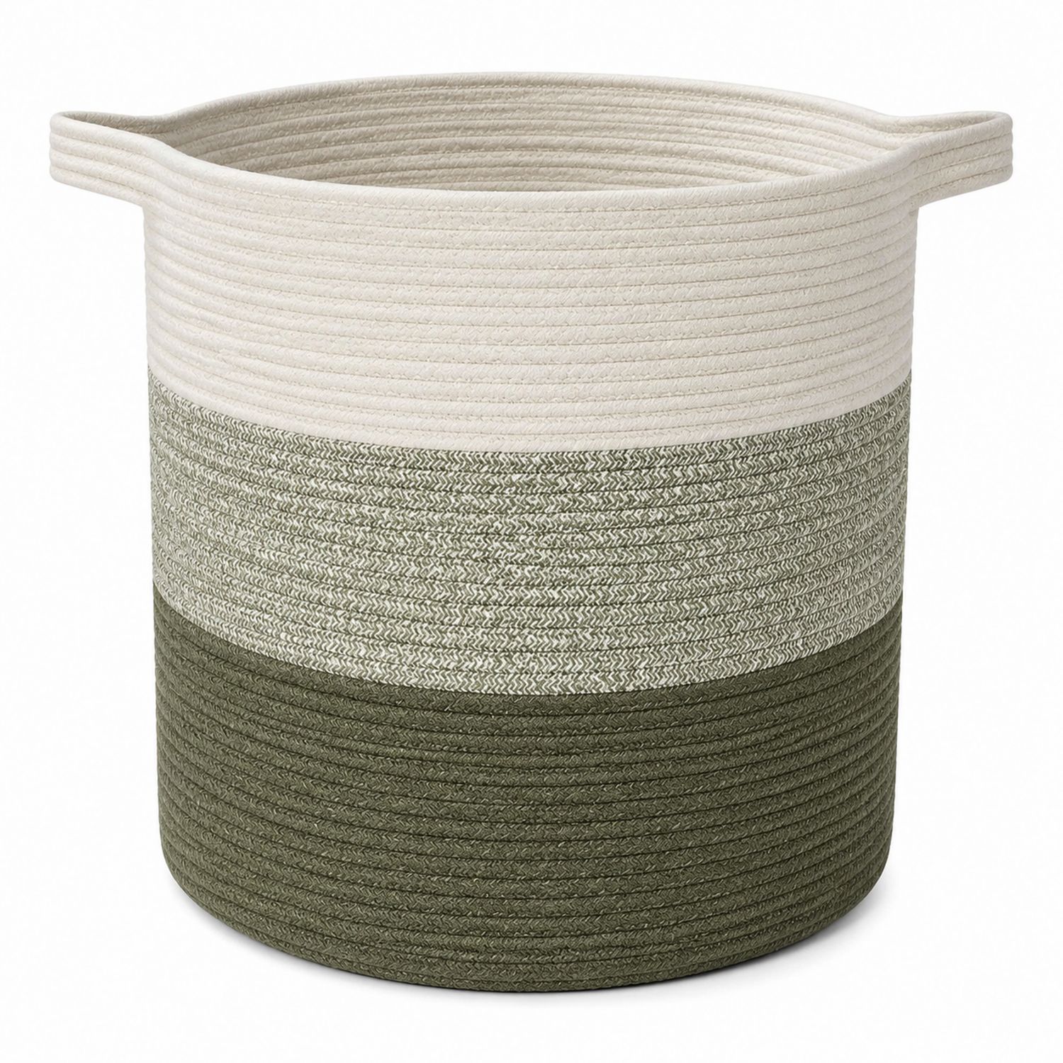 Cesta de Almacenamiento Redonda con Asas Blanco Verde Oliva
