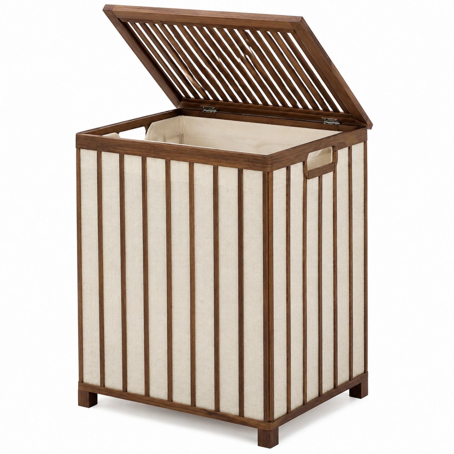 Cesto de Ropa de Madera y Tela Beige con Tapa Abatible