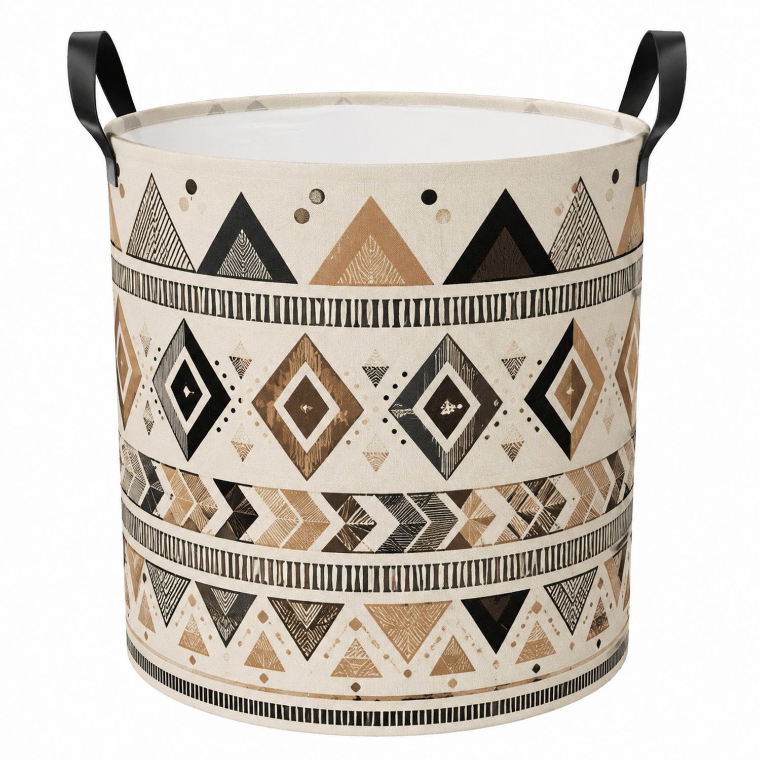 Cesta de Almacenamiento Redonda con Diseño Étnico Beige/Negro/Marrón