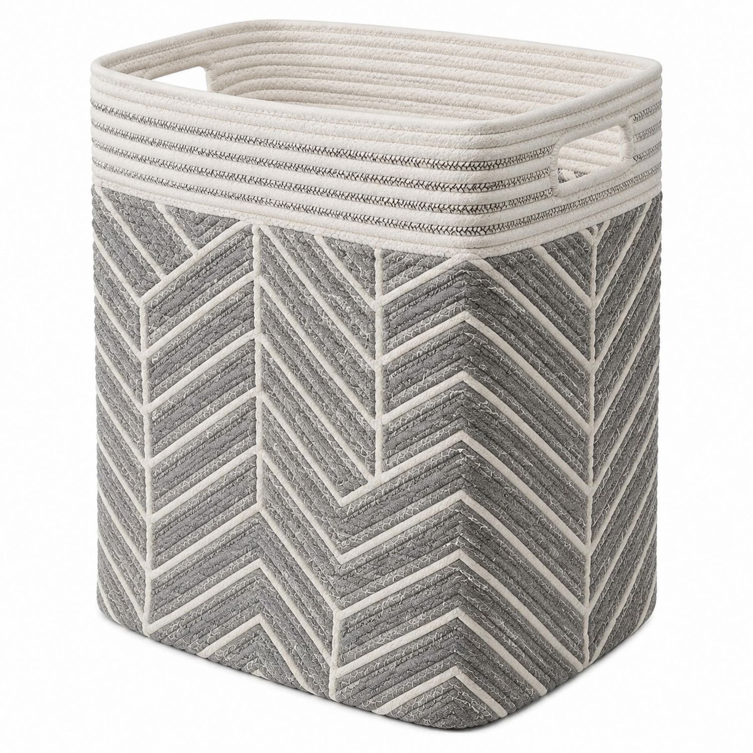 Cesta de Almacenamiento Rectangular Gris y Blanco con Asas