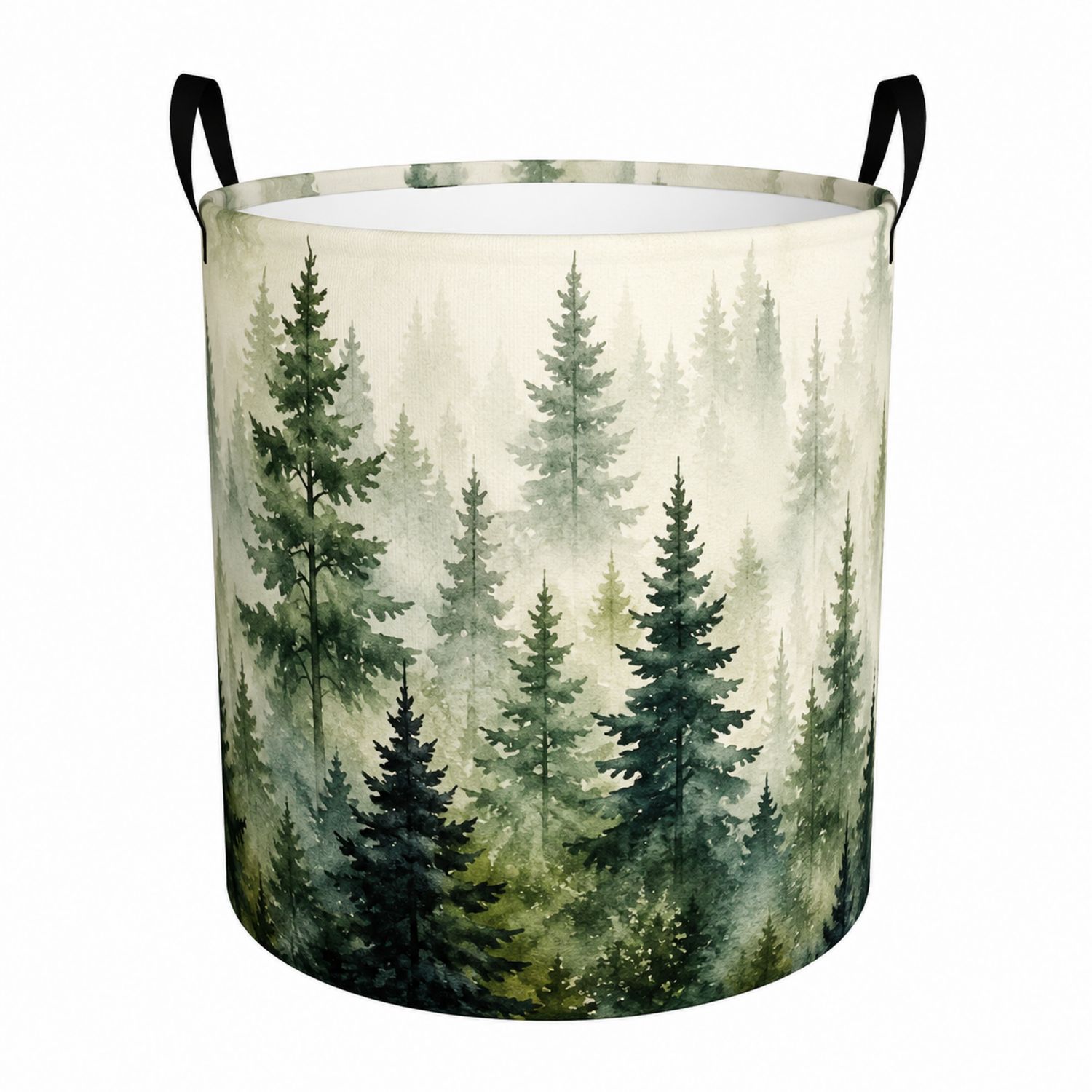 Cesta Plegable de Almacenamiento con Diseño de Árboles en Verde y Beige