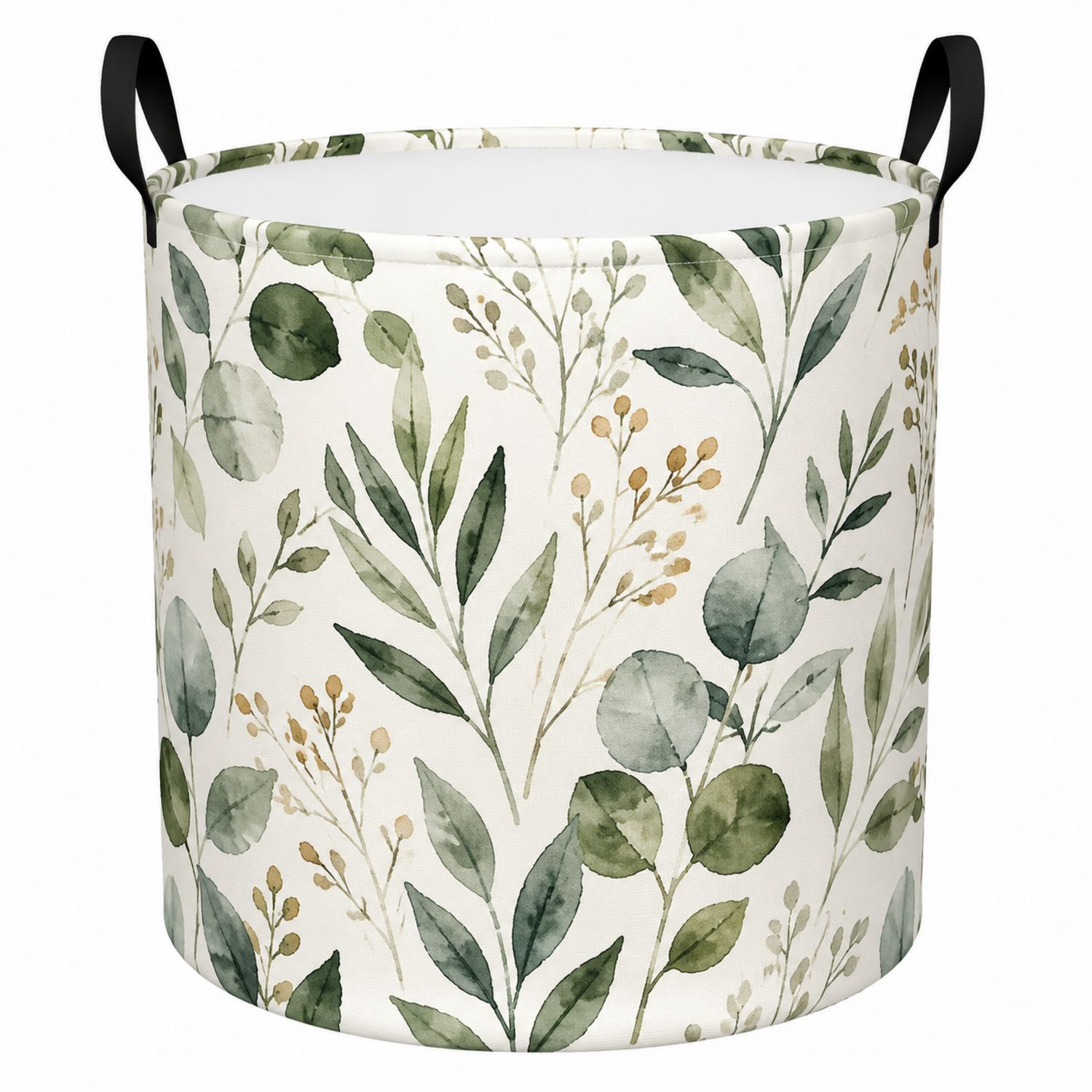 Cesto Redondo de 50L con Estampado de Hojas Verdes