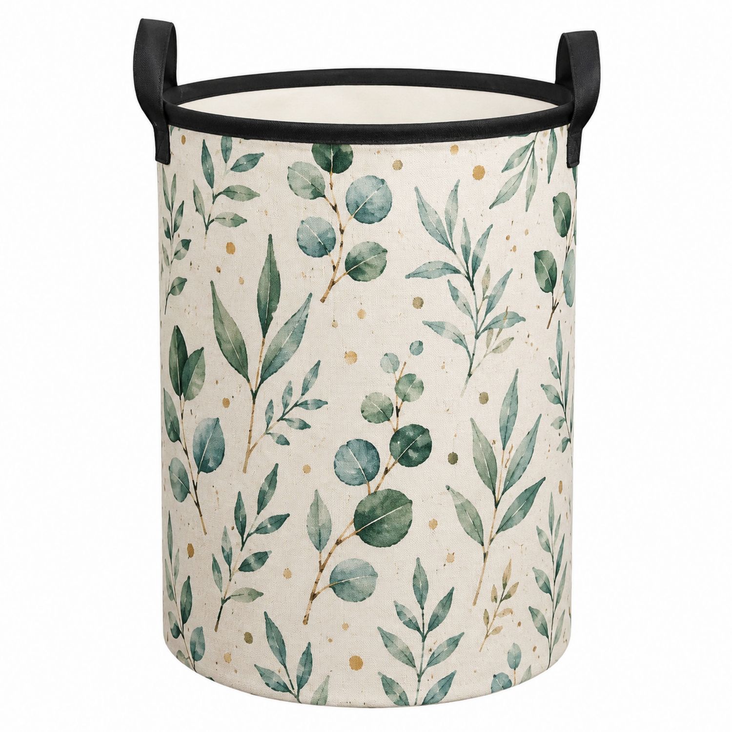 Cesto de Ropa Redondo con Hojas Verdes y Beige 45L