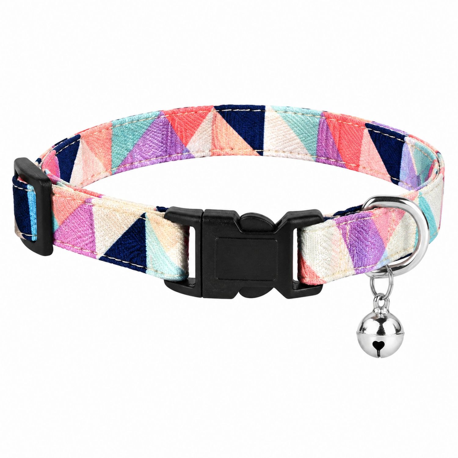 Collier pour Chat Réglable avec Cloche et Motif Géométrique Multicolore