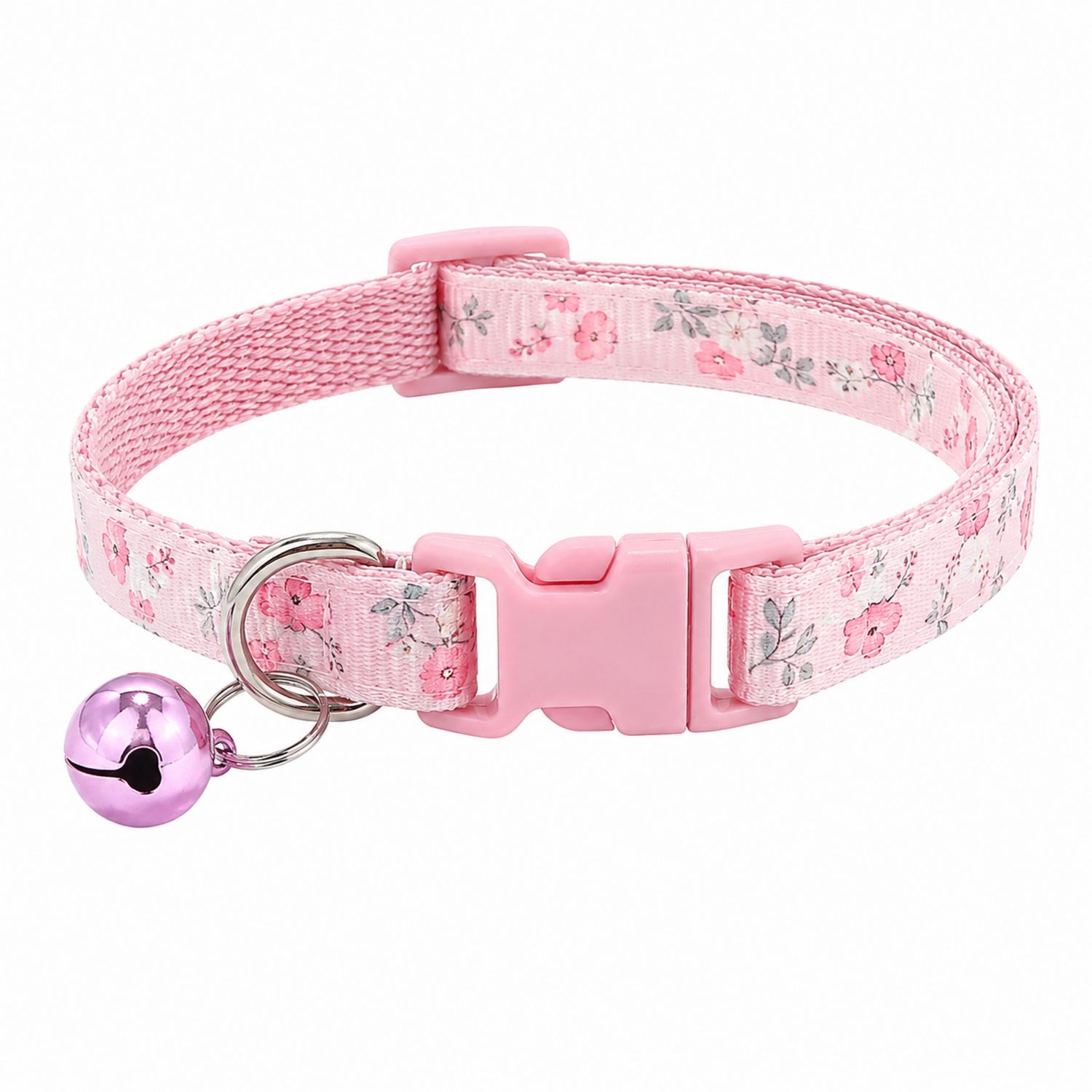 Collier pour chat réglable motif floral avec clochette - Rose