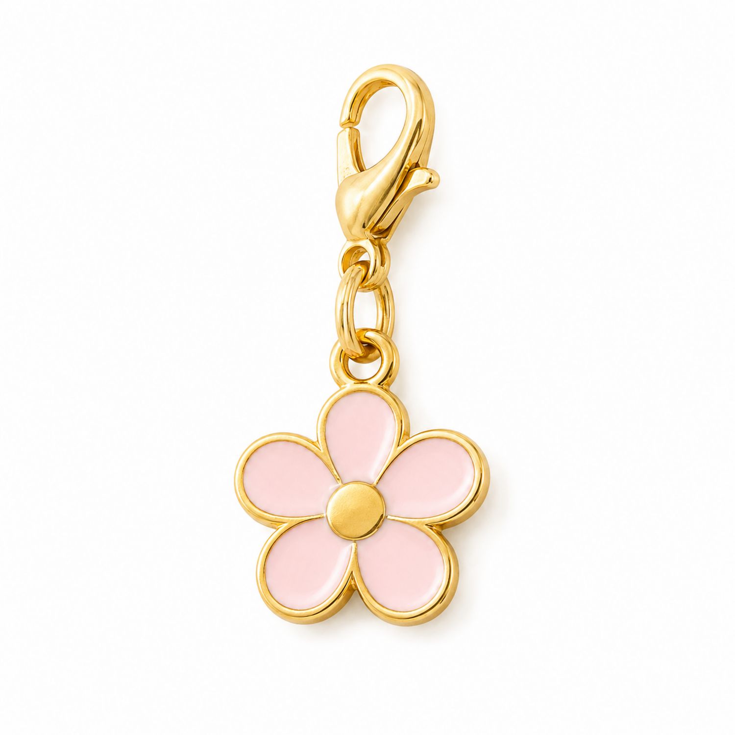 Pendentif Fleur Rose et Doré avec Fermoir Mousqueton