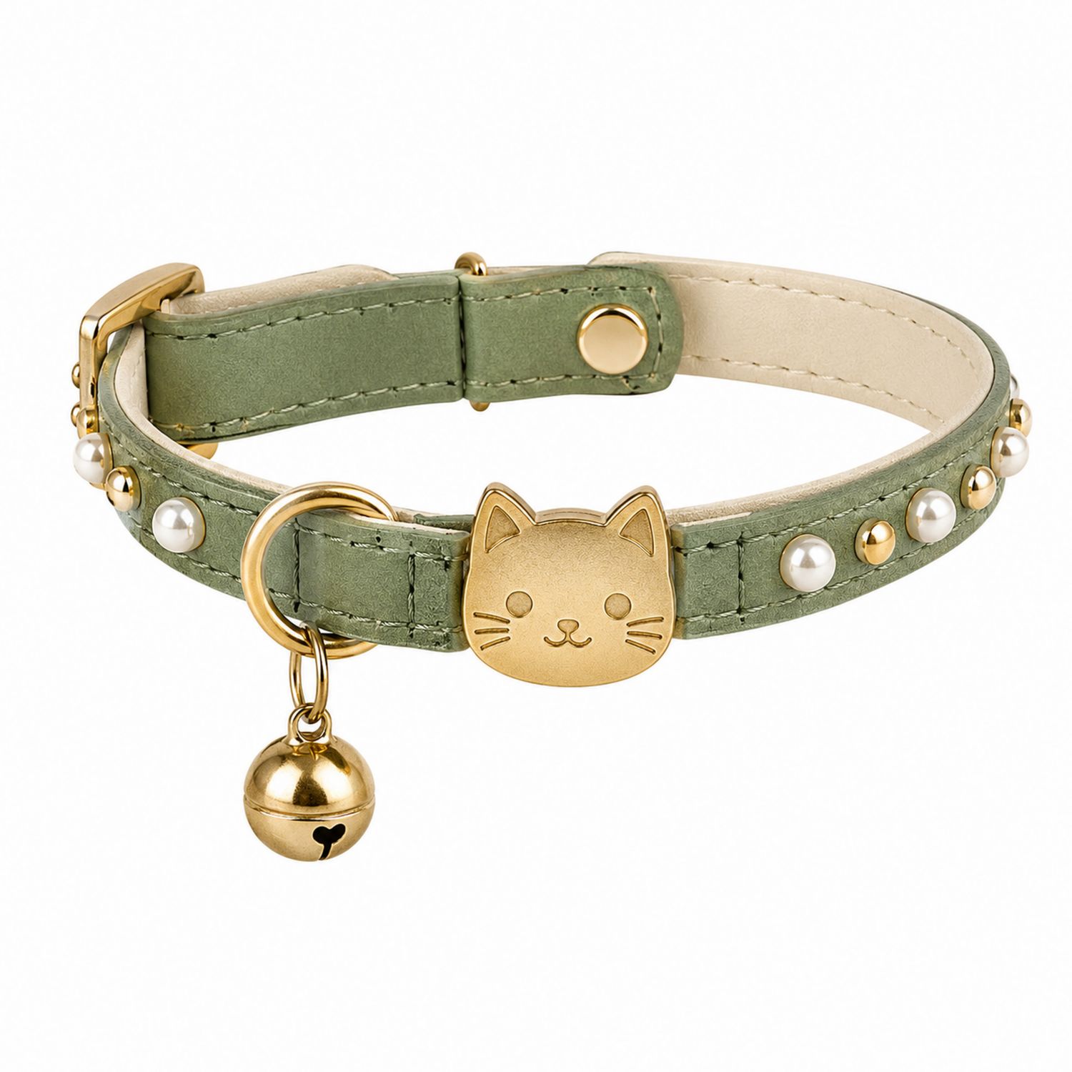 Collier pour Chat Vert avec Perles et Clochette Dorée
