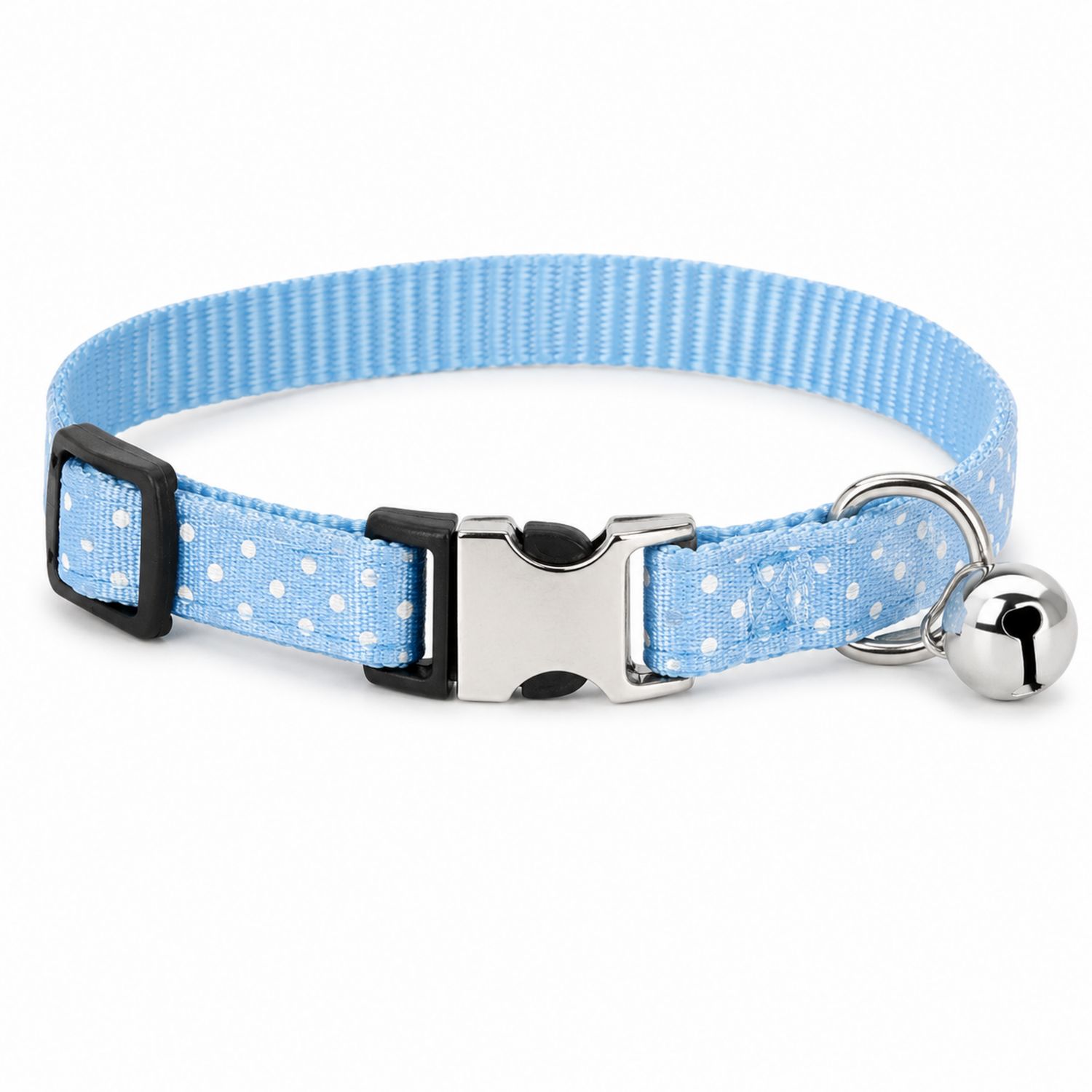 Collier ajustable pour chat bleu à pois avec clochette