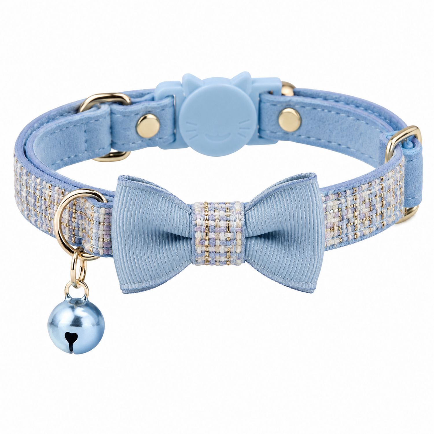 Collier pour chat avec nœud papillon et clochette, bleu réglable