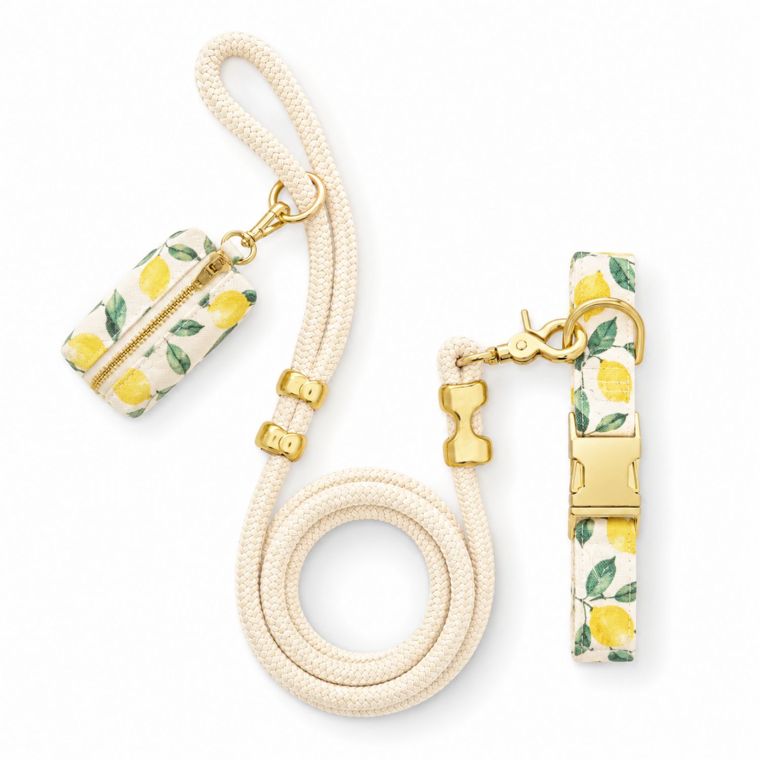Ensemble laisse et collier citron pour chien - Crème