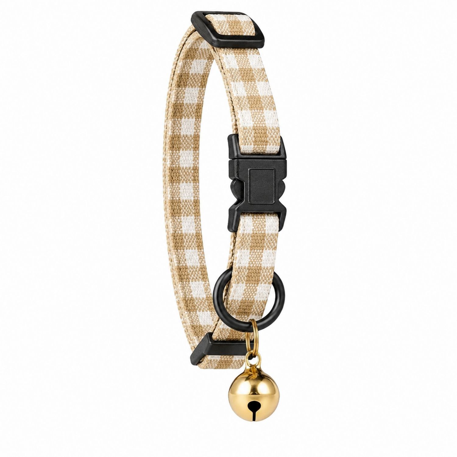 Collier pour chat en motif à carreaux beige avec clochette