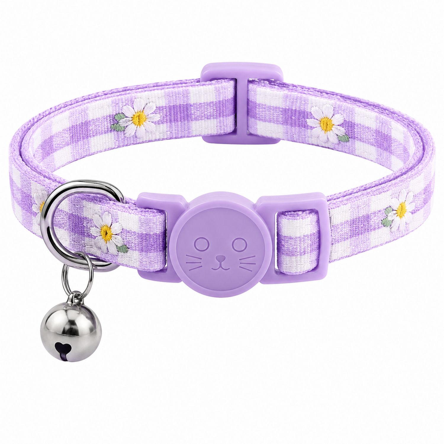Collier pour chat lavande réglable avec clochette et motif floral