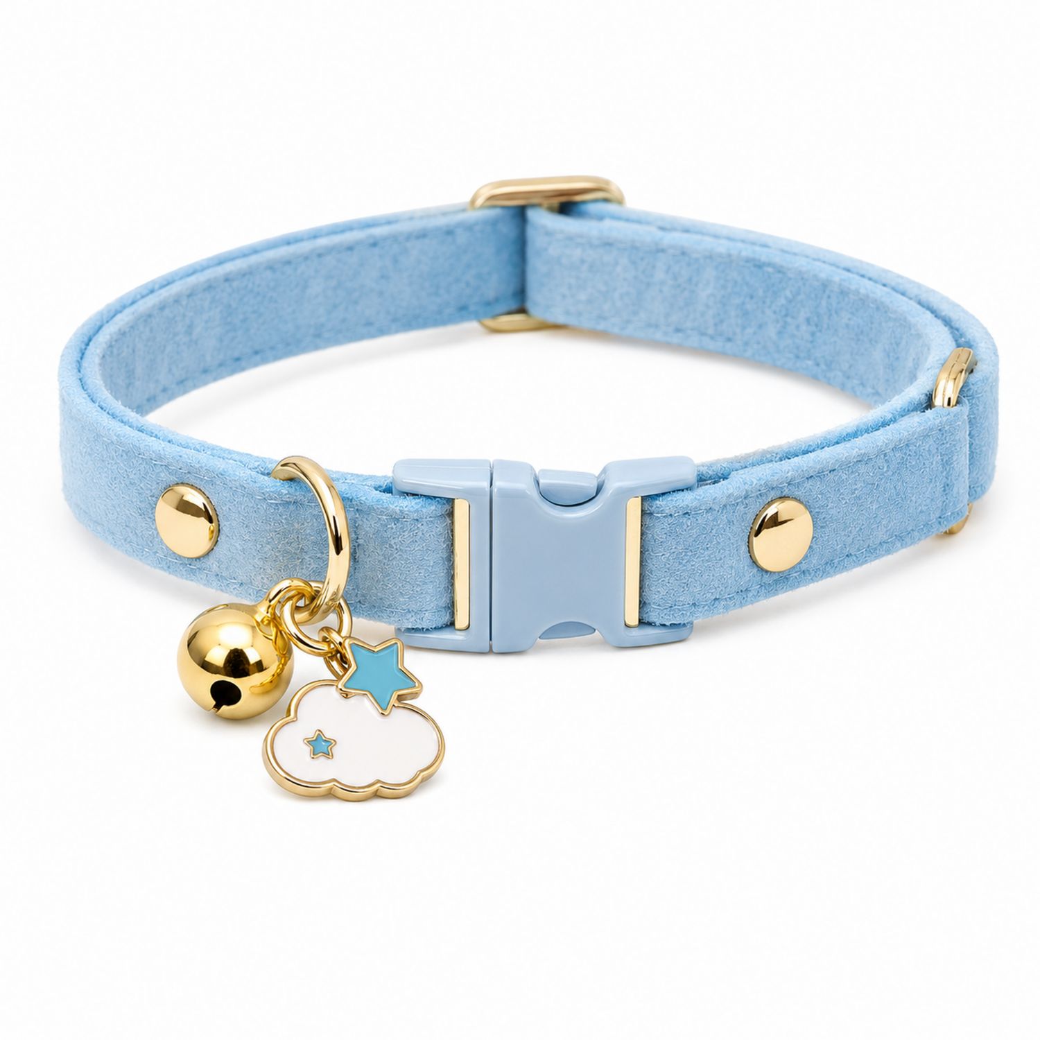 Collier ajustable bleu ciel pour chat avec pendentif et cloche