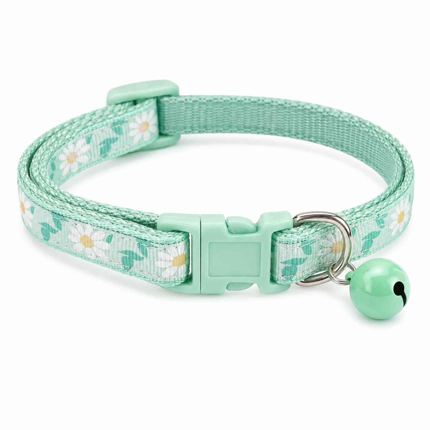 Collier pour Chat avec Cloche Motif Marguerite Vert Ajustable