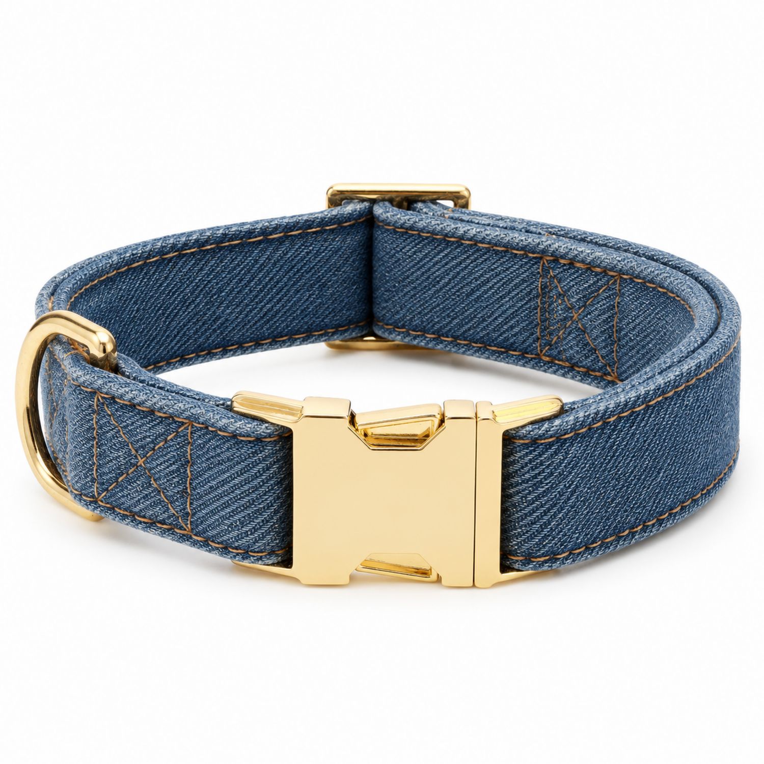 Collier pour chien en denim bleu avec boucle dorée réglable