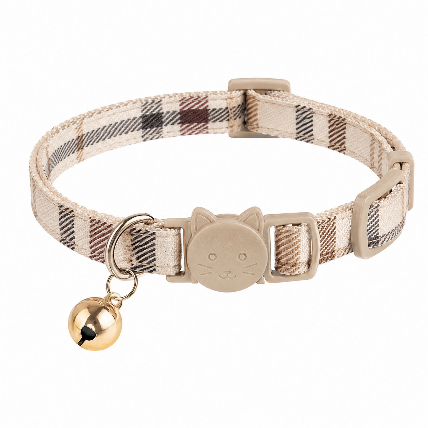 Collier pour Chat à Carreaux Beige avec Clochette Dorée