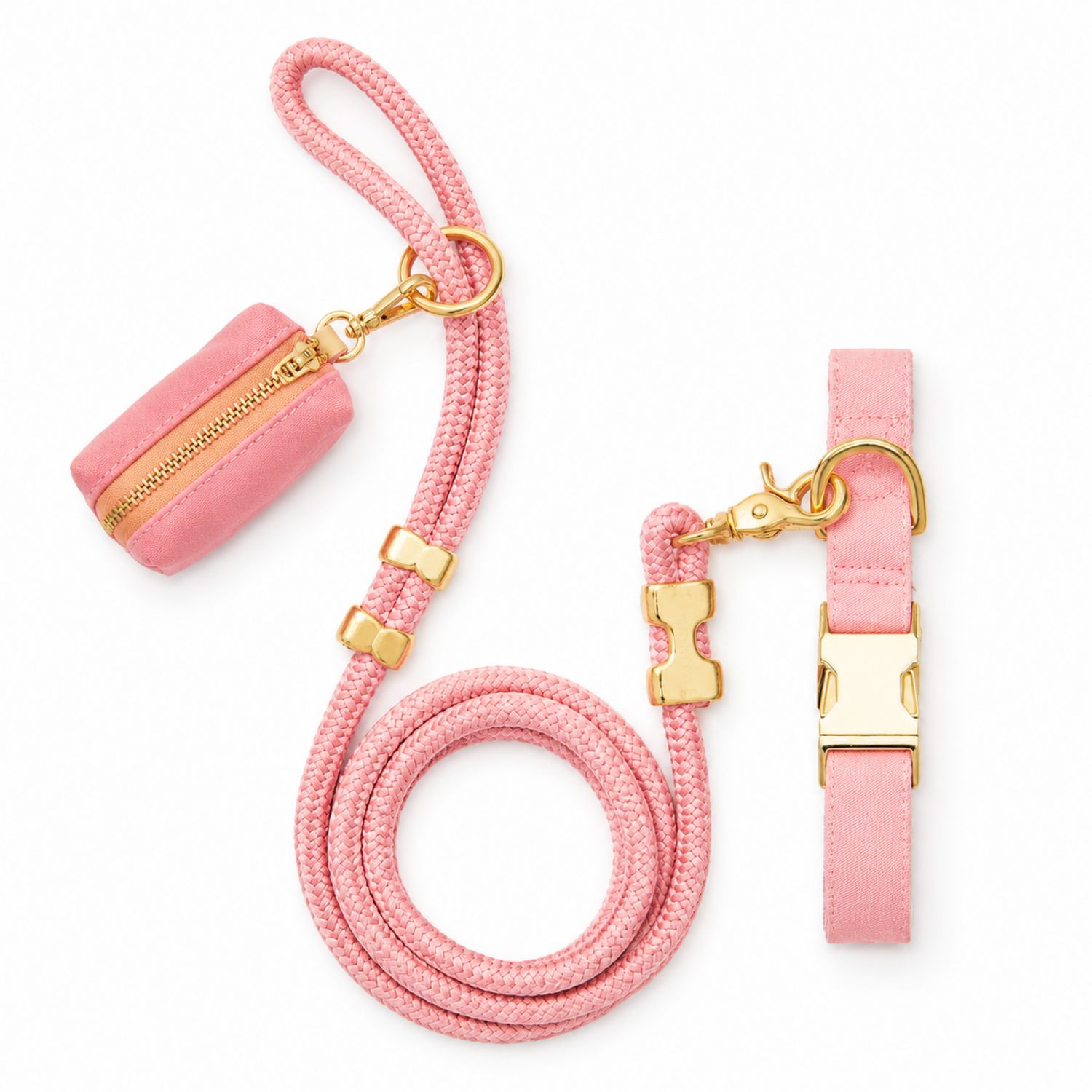 Ensemble de Laisse et Collier en Rose avec Pochette pour Chien