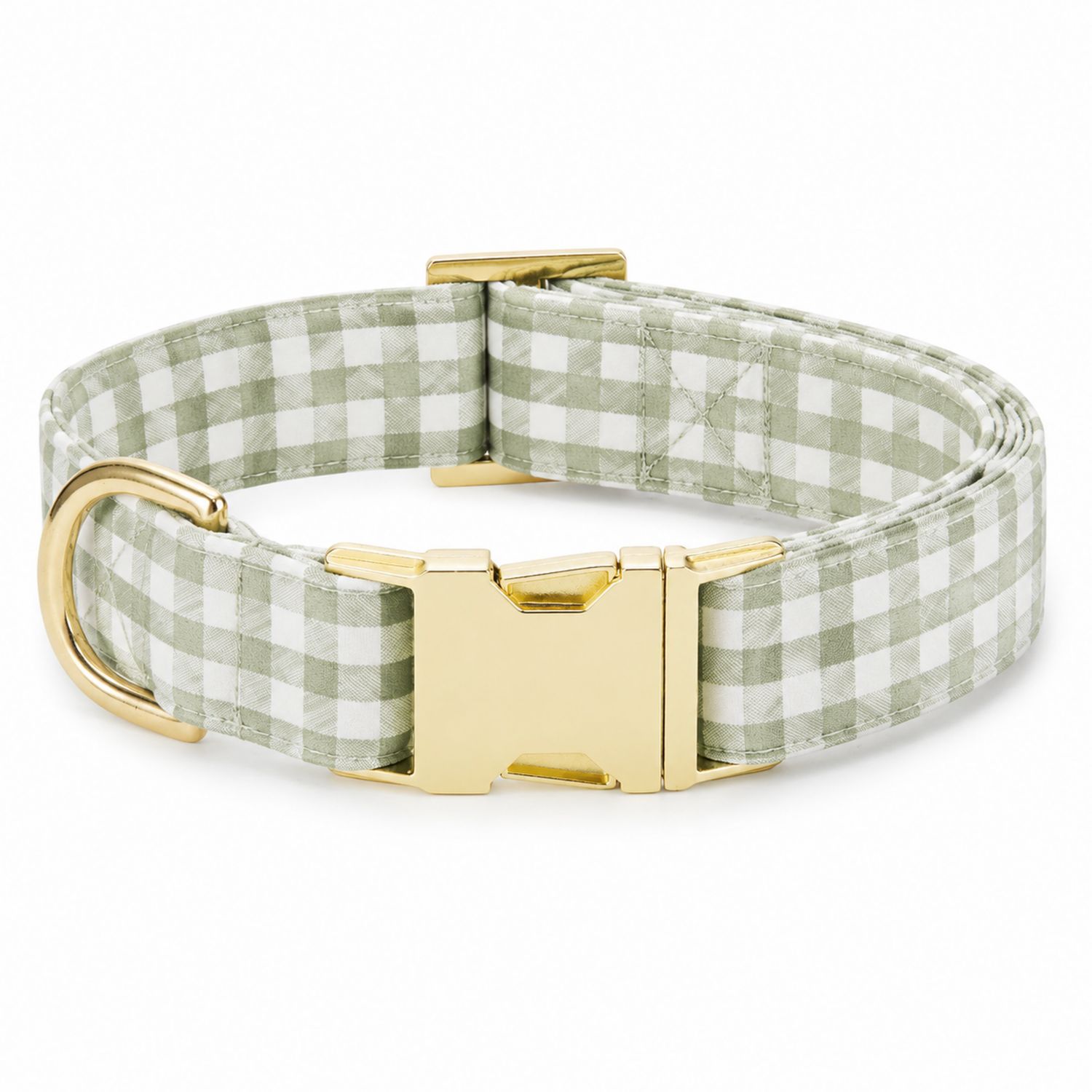 Collier pour chien à carreaux vert/blanc avec boucle dorée