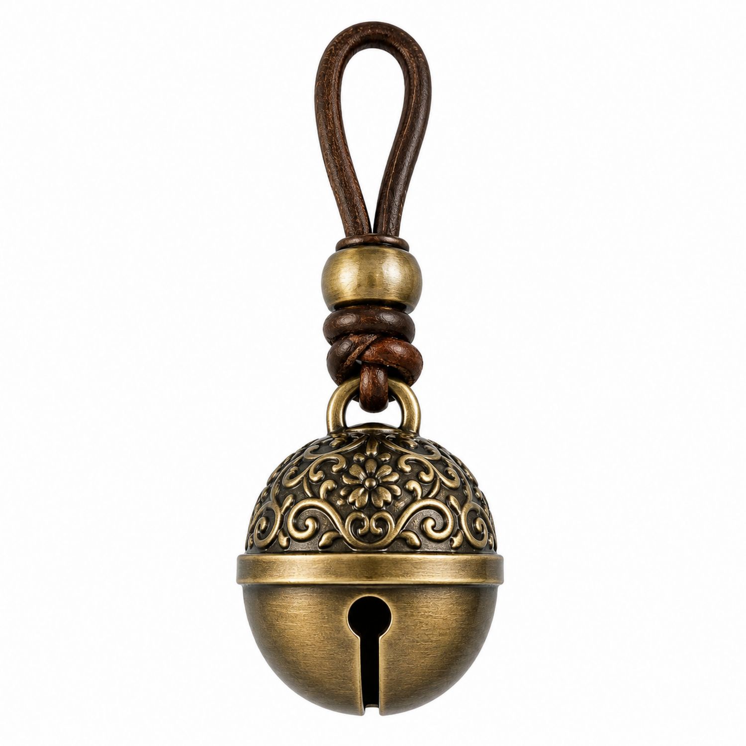 Clochette Décorative en Métal Doré avec Motifs Fleuris