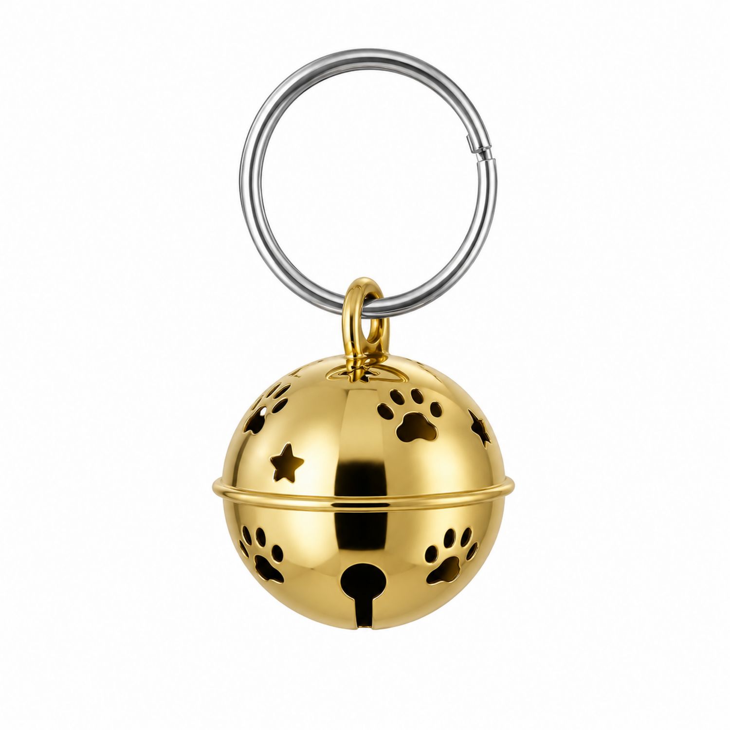 Cloche Porte-clés Dorée avec Motifs de Pattes et Étoiles