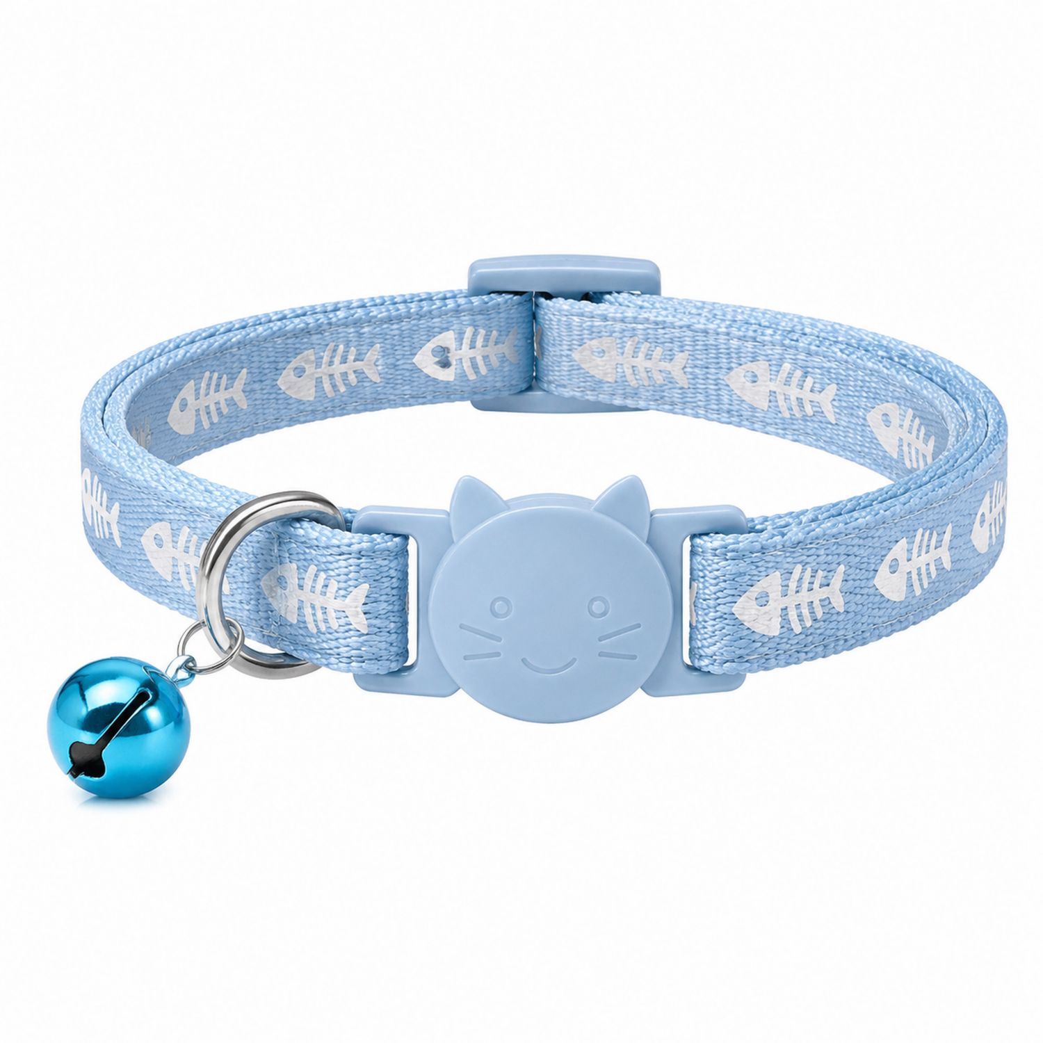 Collier Réglable pour Chat Bleu avec Clochette et Motif Poisson