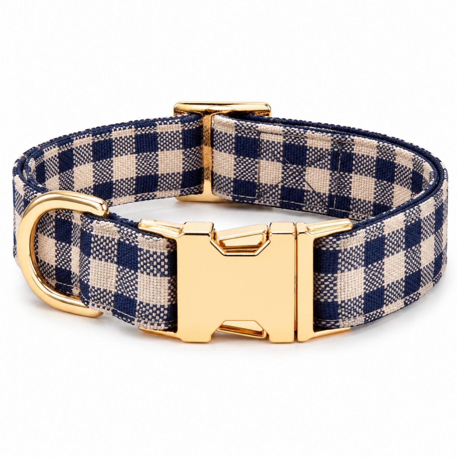 Collier pour Chien à Carreaux Bleu et Beige avec Fermeture Dorée