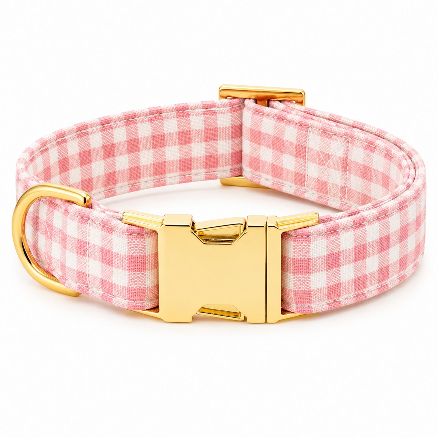Collier pour chien à carreaux rose avec fermeture dorée
